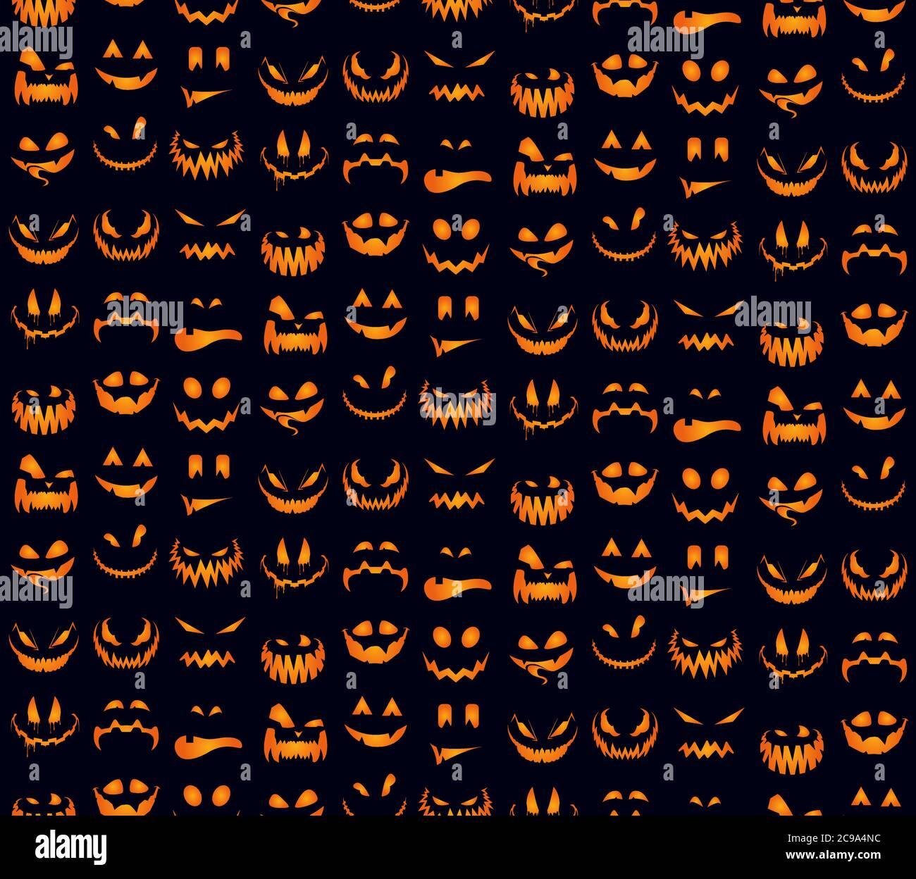 Seamless pattern with orange halloween pumpkins carved faces silhouettes. Can be used for scrapbook digital paper, textile print, page fill. Vector Stock Vector