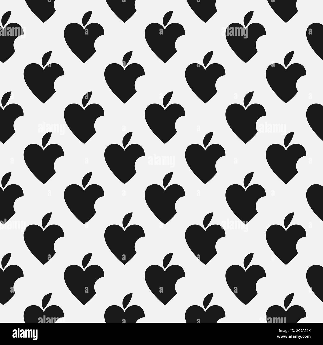Seamless pattern with bitten Apple similar to Heart Stock Vector