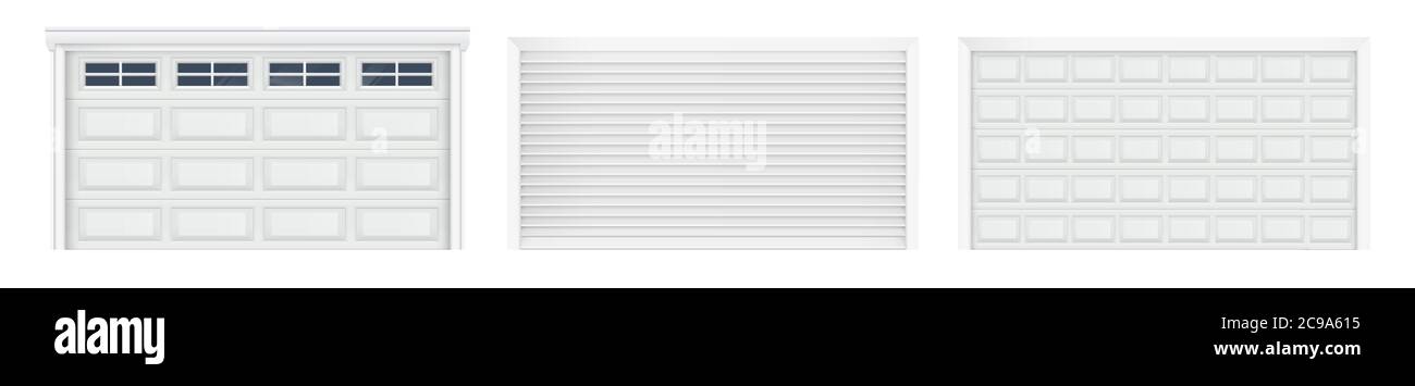 Garage door. Electric roll white window background shutter. Protect System for garage and shop. Vector Illustration Stock Vector