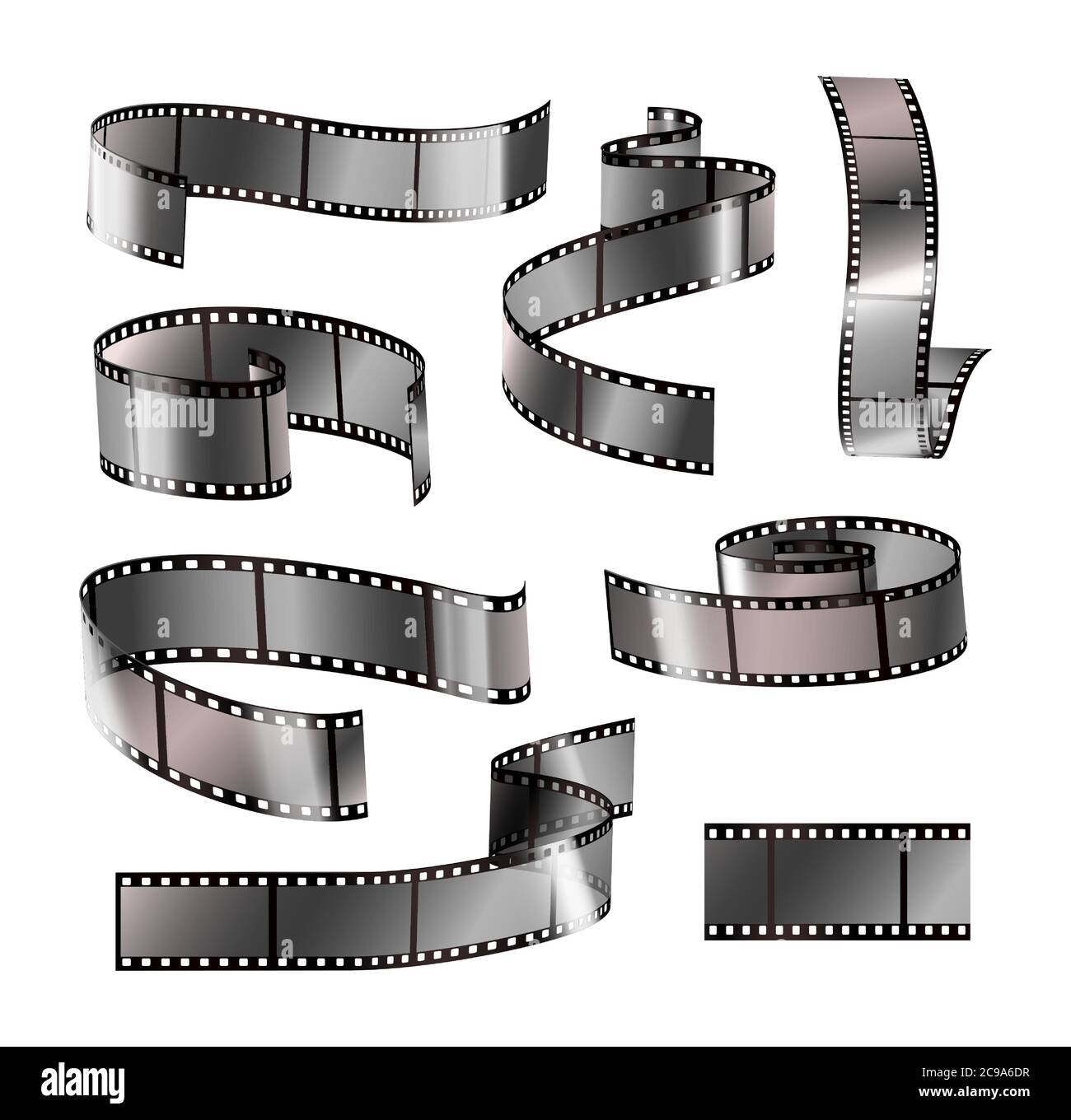 Film strip set. Negative vintage media filmstrip, movie design. Vector illustration on white background Stock Vector