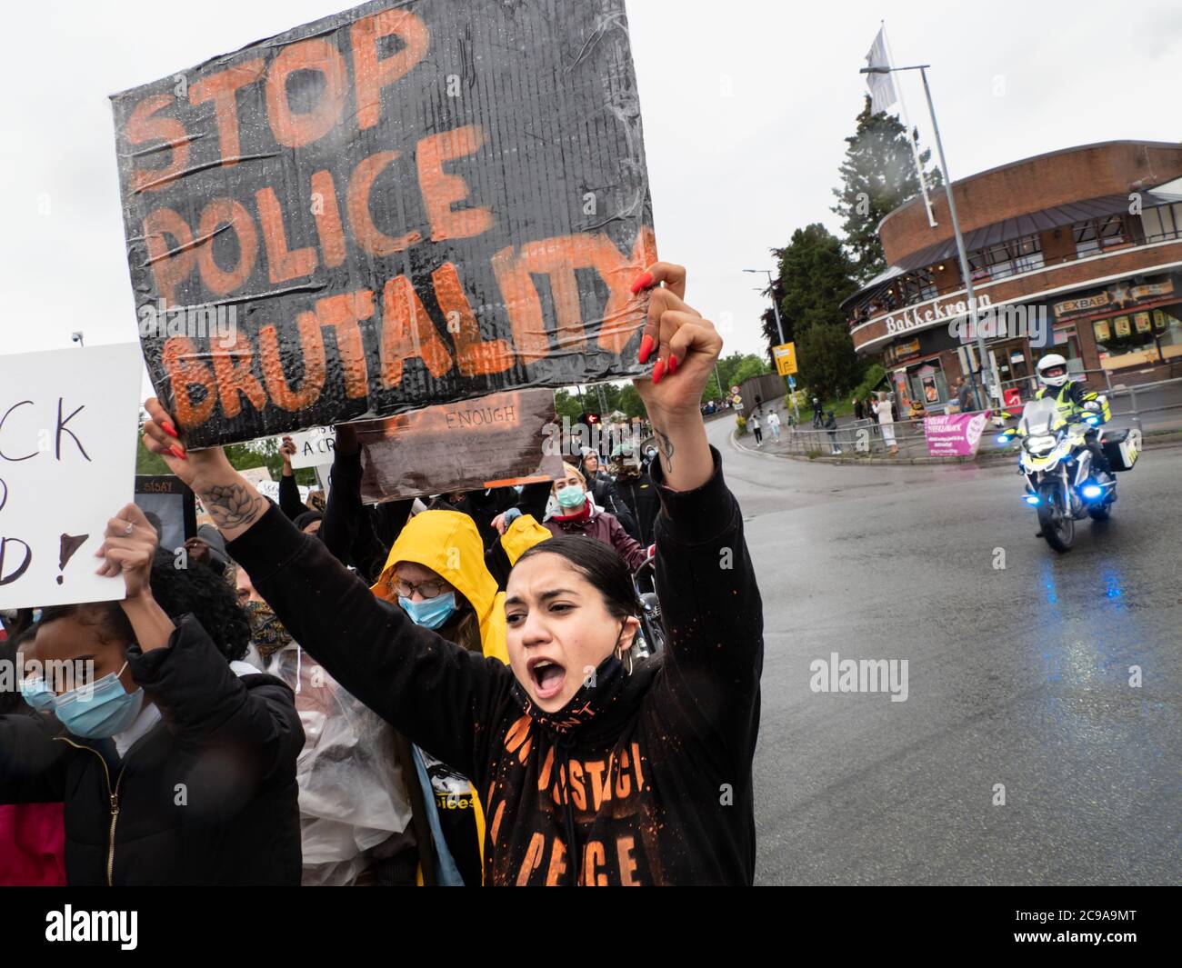 OSLO - JUNE 5, 2020: Thousands march from the U.S. embassy to Norwegian parliament to express solidarity with the Black Lives Matter movement, Oslo, Norway, June 5, 2020. Stock Photo