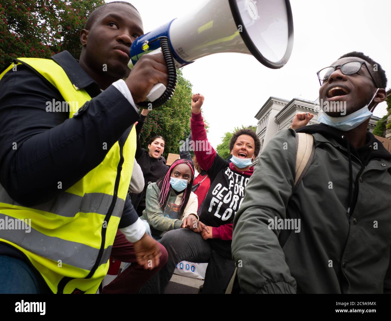 OSLO - JUNE 5, 2020: Thousands march from the U.S. embassy to Norwegian parliament to express solidarity with the Black Lives Matter movement, Oslo, Norway, June 5, 2020. Stock Photo