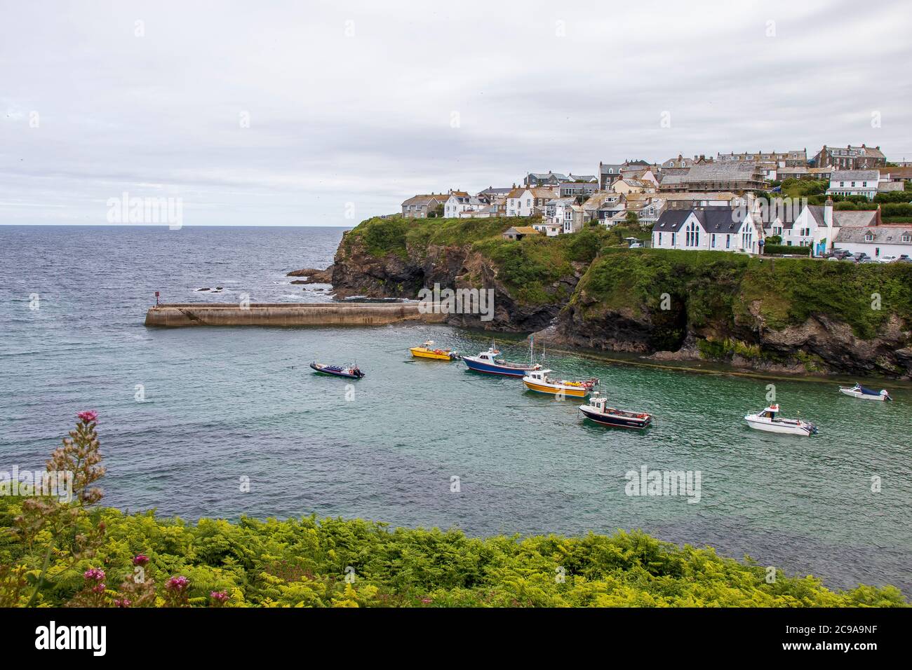 Port Isaac Sign Port Isaac - beautiful sea view Stock Photo - Alamy