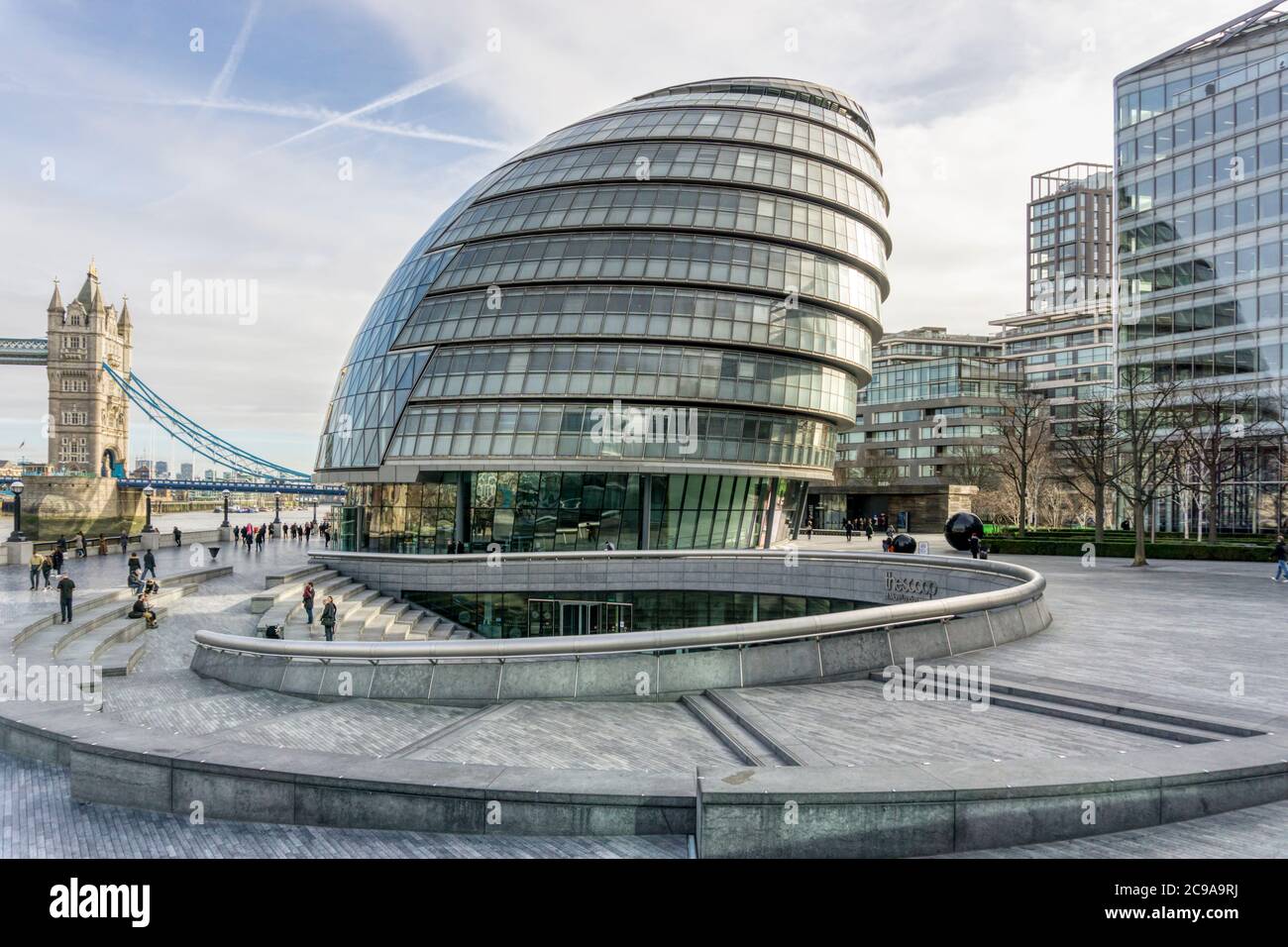 City Hall in London is HQ of the Greater London Authority, GLA. Designed by Norman Foster & opened in 2002. There are proposals to vacate it in 2021. Stock Photo