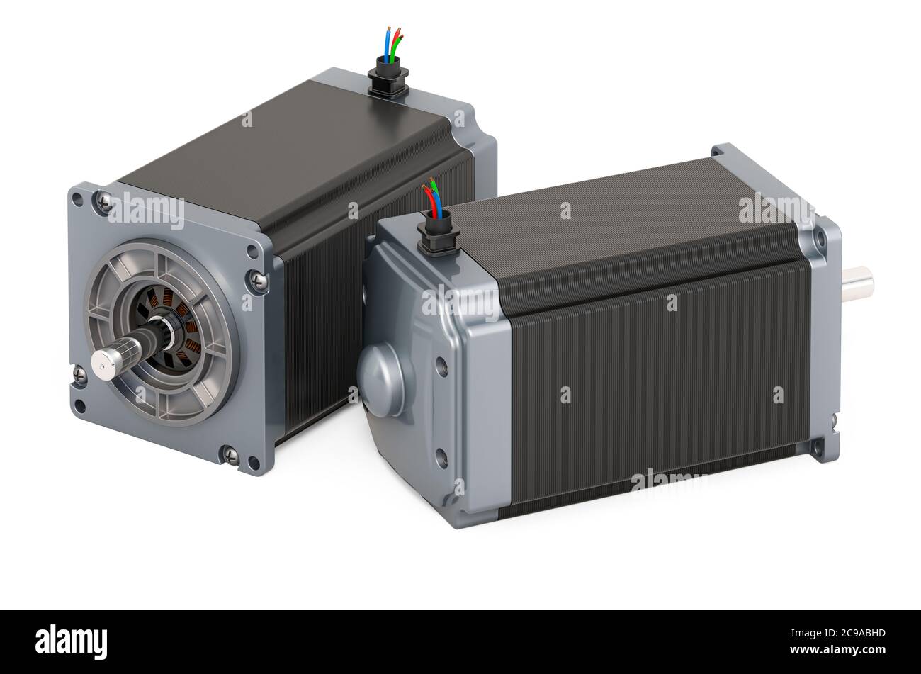 Stepper motors closeup, 3D rendering isolated on white background Stock ...