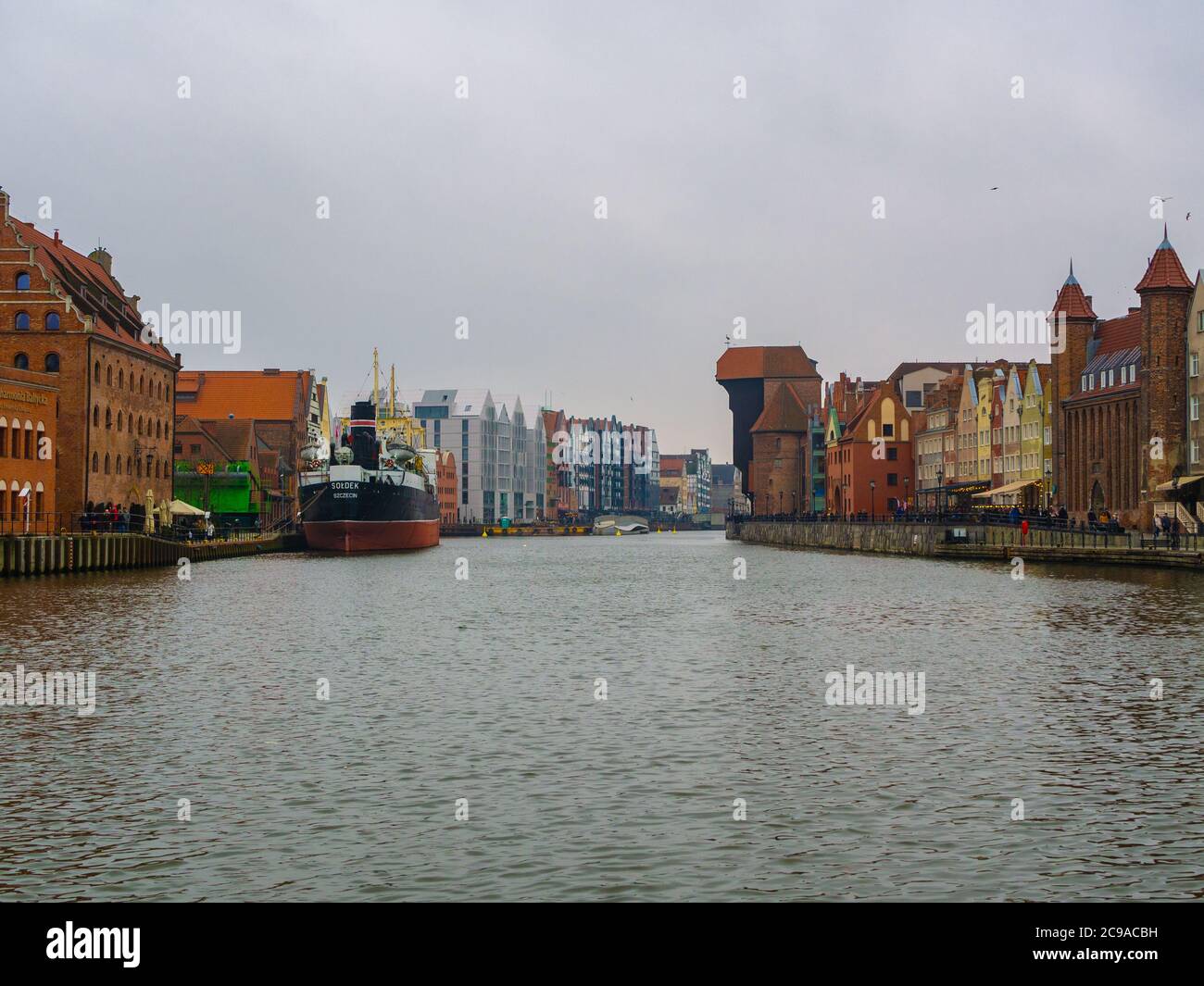 Gdansk old town. View of the Motława waterfront. Shot from the Green Bridge in Gdańsk. Stock Photo