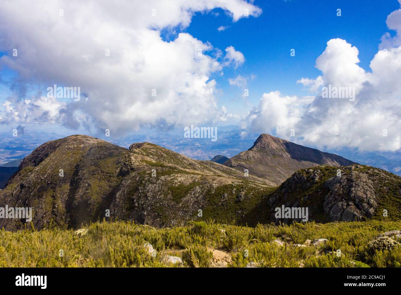 View from up in Pico da bandeira, the third highest peak in Brazil, which is in the state of Espirito Santo Stock Photo