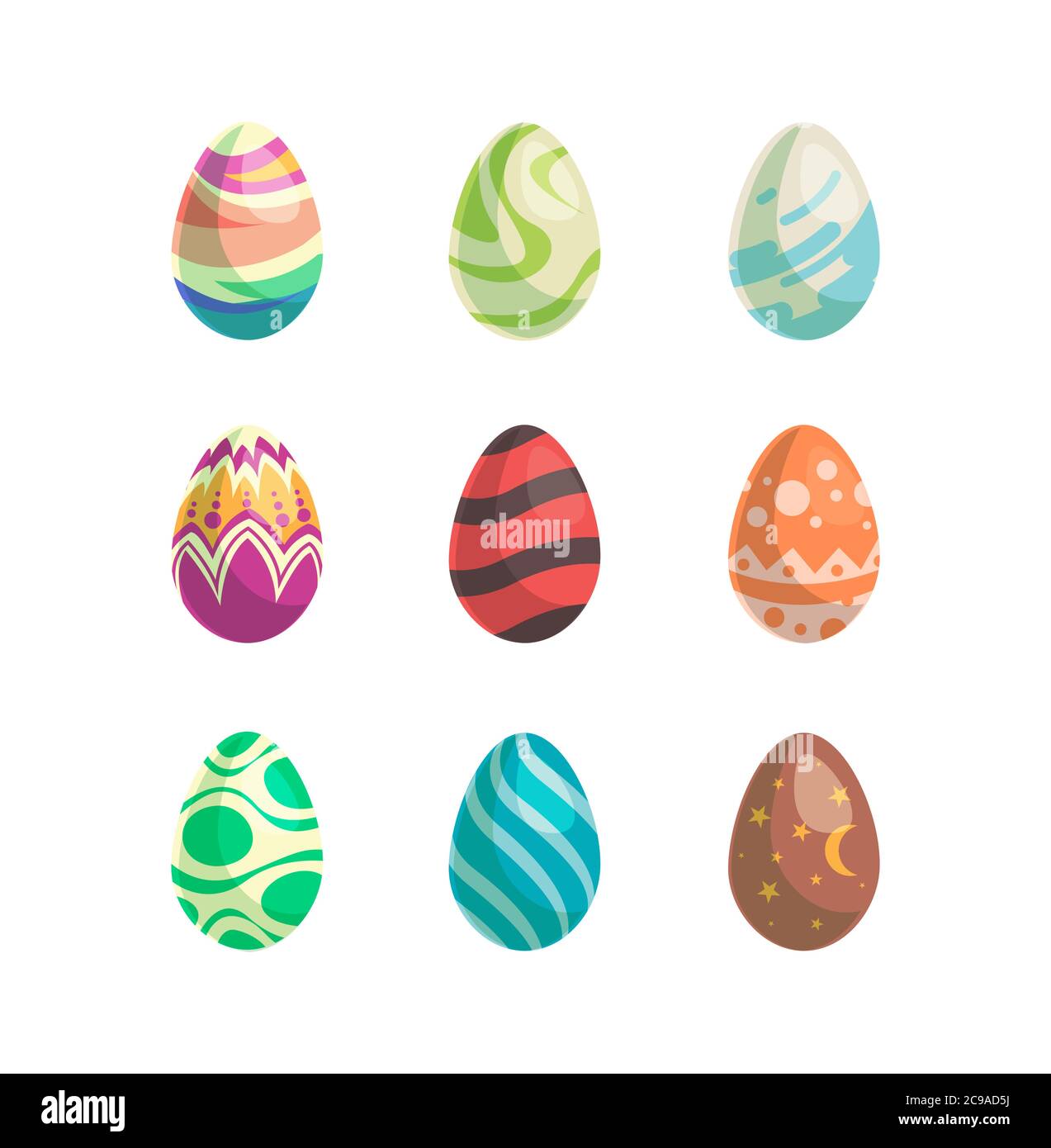 Happy Easter with cute eggs. Isolated objects on white background. Vector illustration. Stock Vector