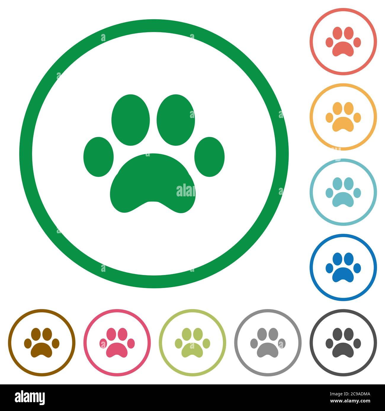 Paw prints flat color icons in round outlines on white background Stock ...