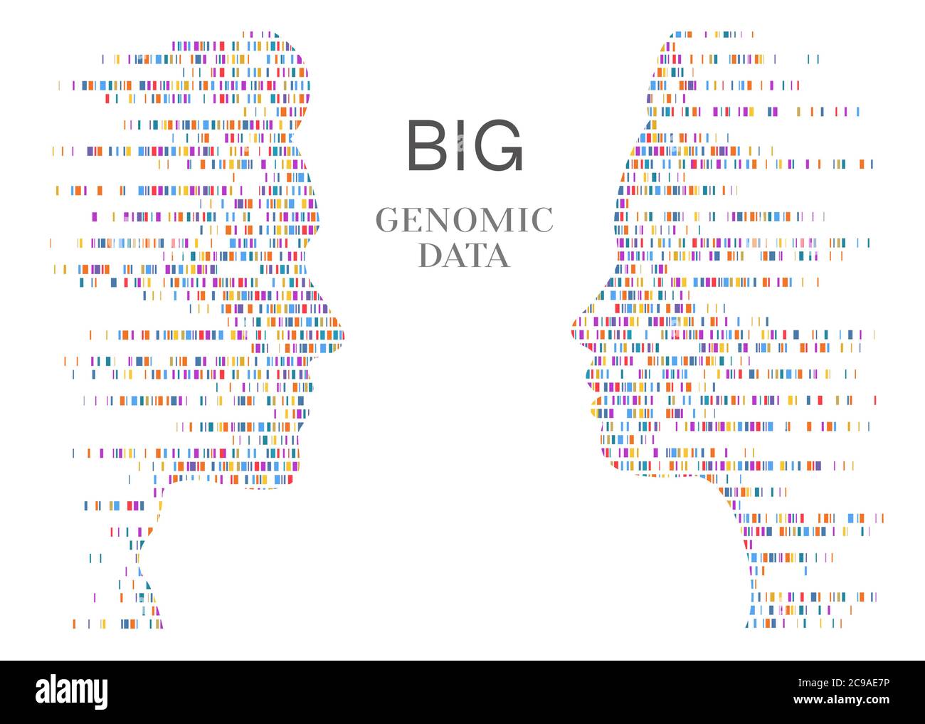 Dna test infographic. Big genomic data with people face. Genome sequence map. Vector illustration. Stock Vector