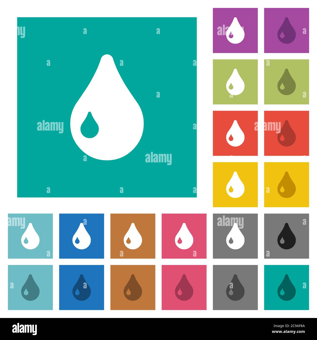Drop multi colored flat icons on plain square backgrounds. Included ...