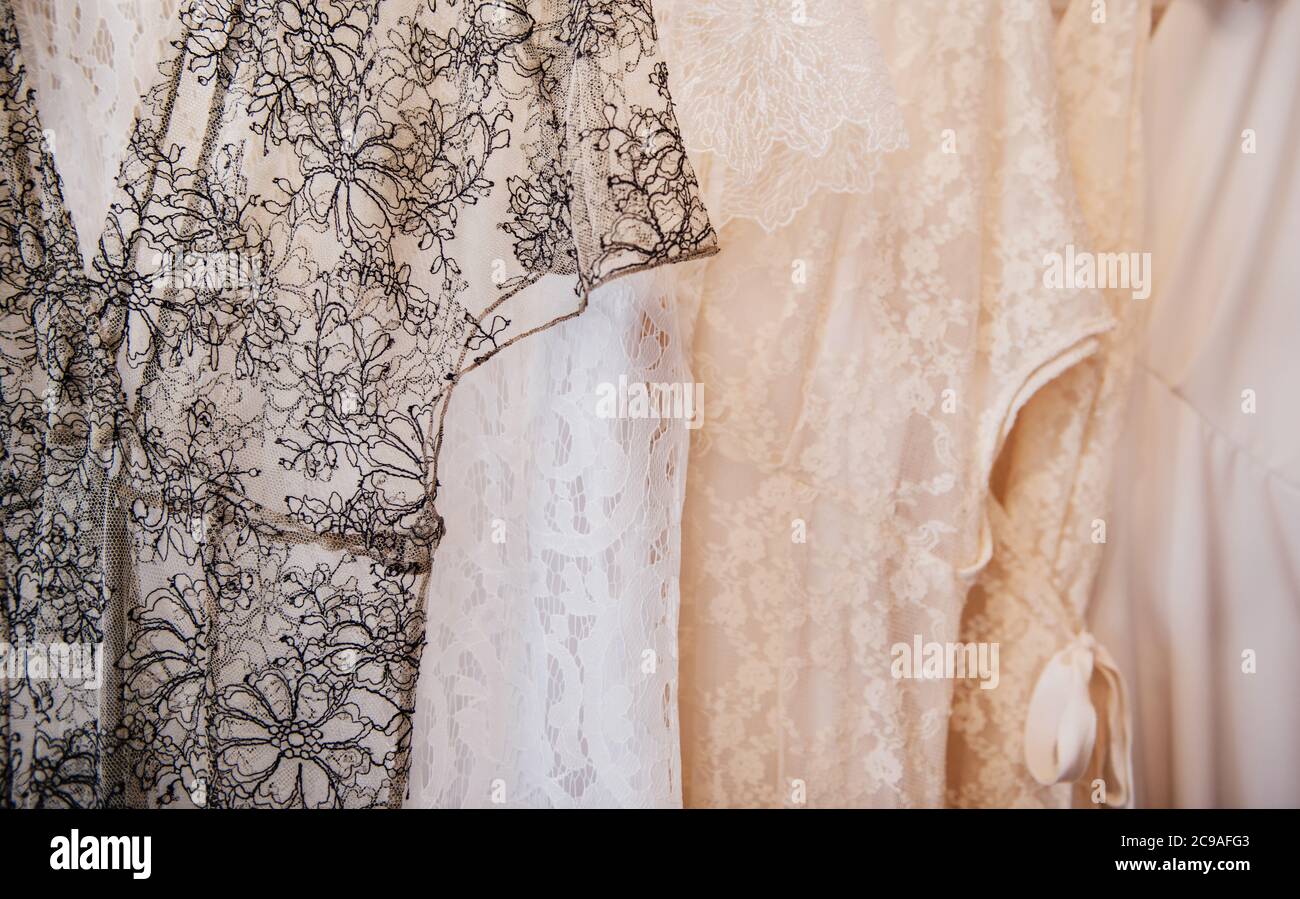 Lace dresses on display Stock Photo