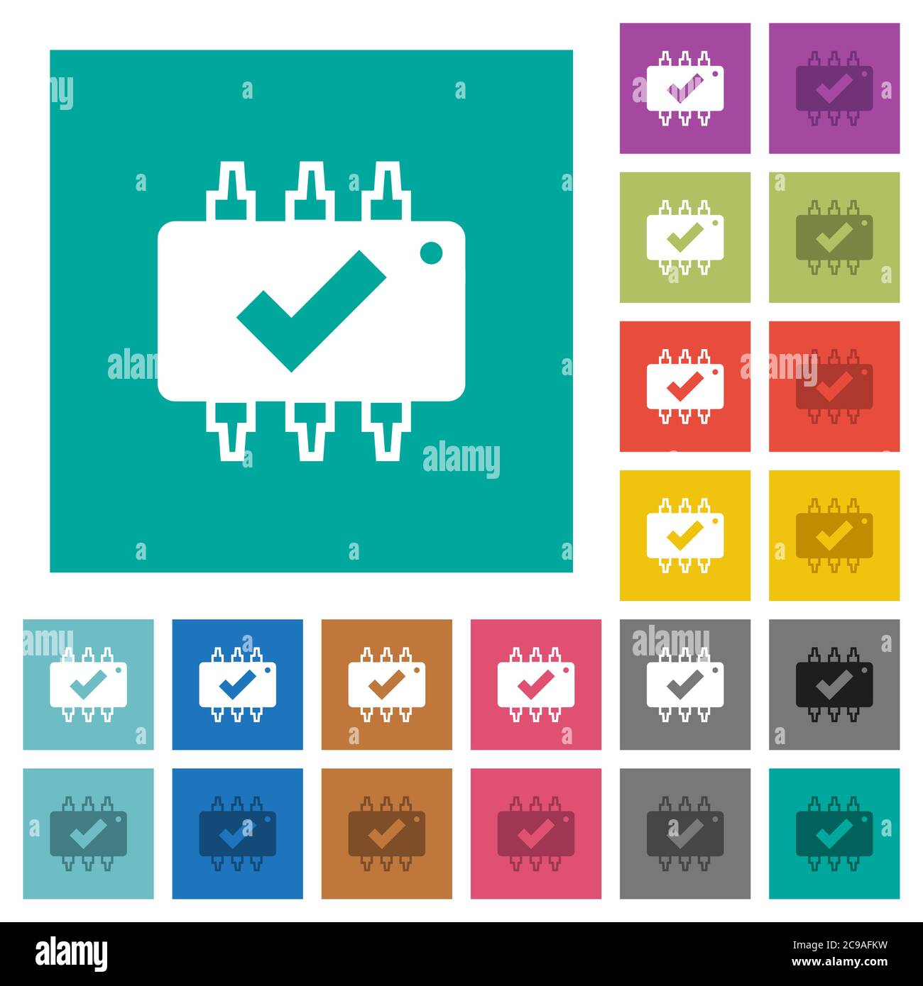 Hardware checked multi colored flat icons on plain square backgrounds ...