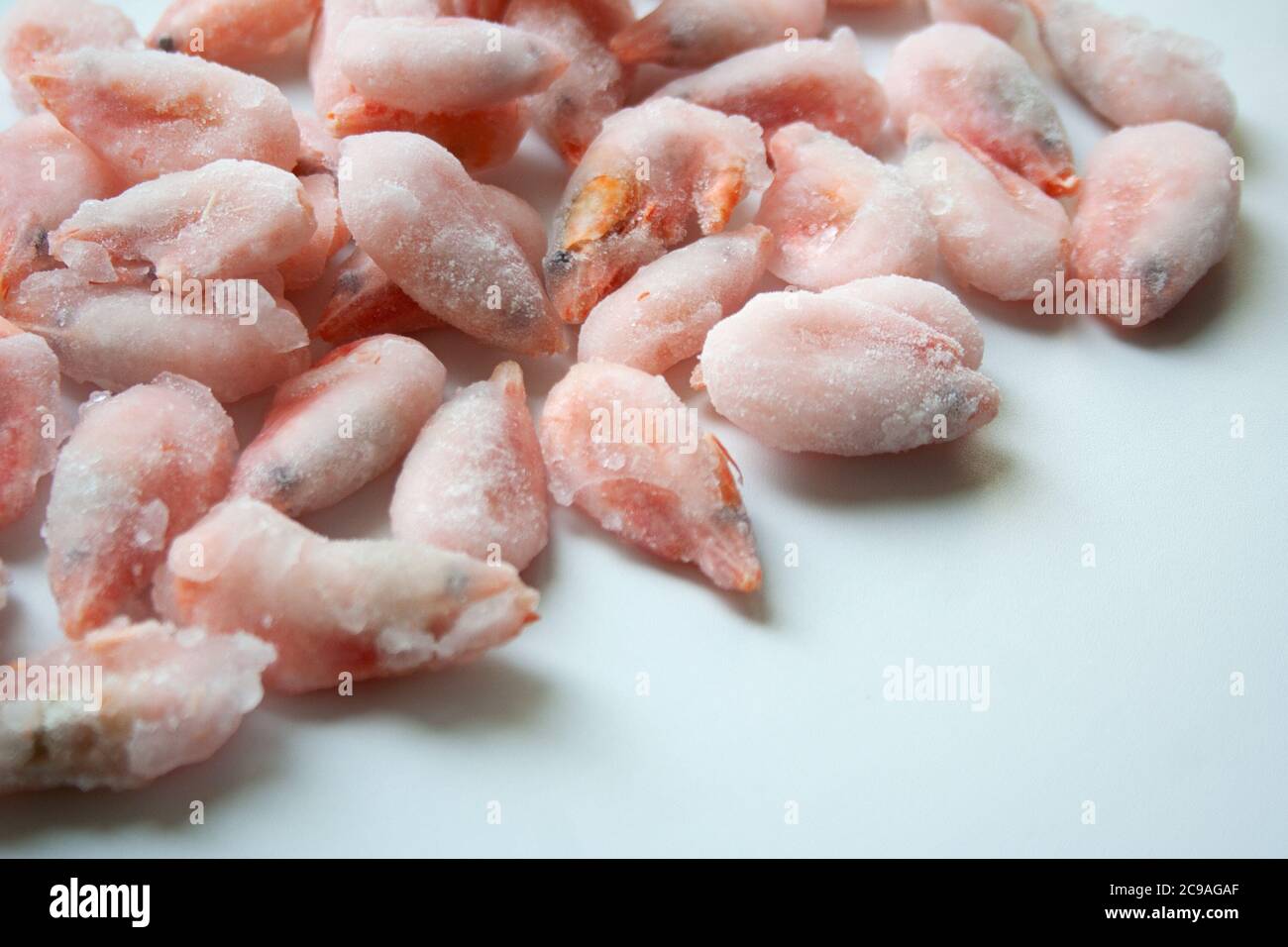 Frosted shrimps on white background close up Stock Photo