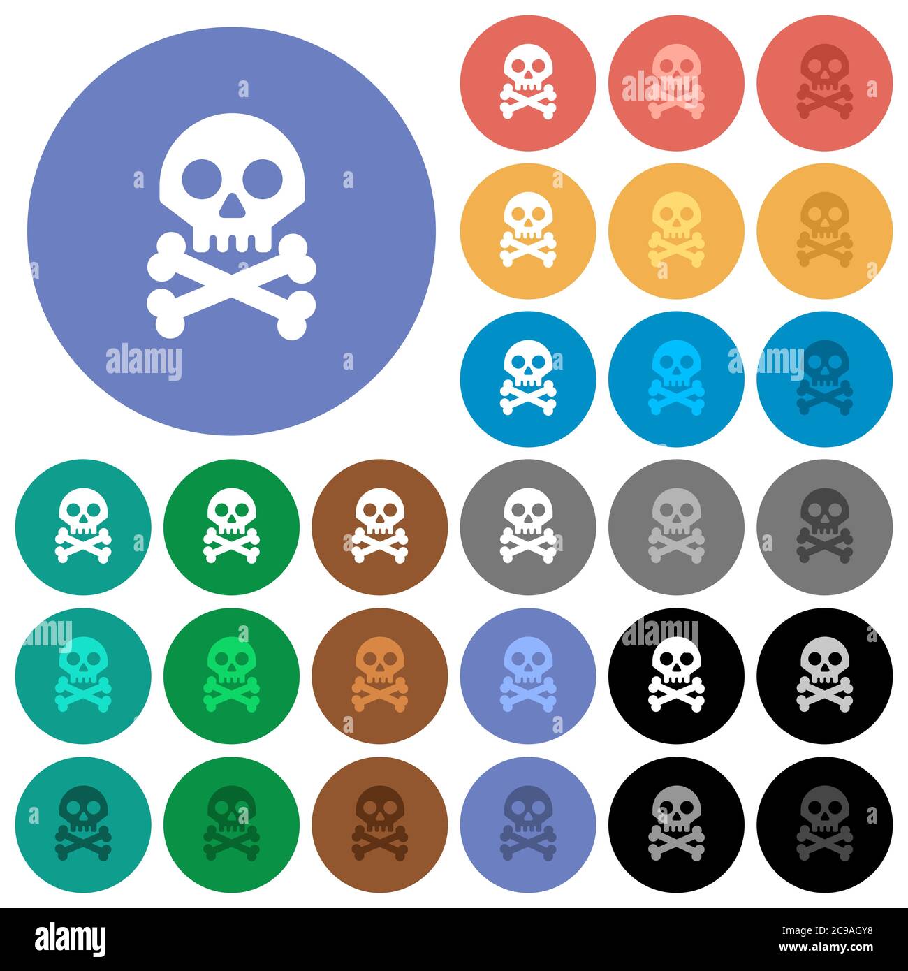 Skull with bones multi colored flat icons on round backgrounds ...