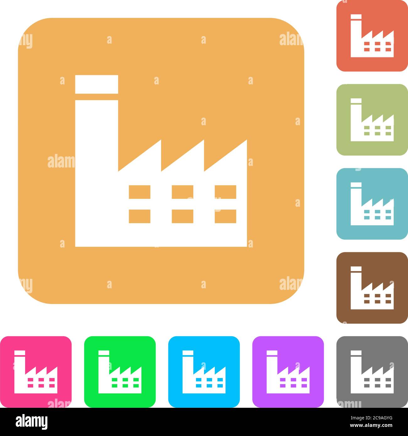 Factory building flat icons on rounded square vivid color backgrounds ...