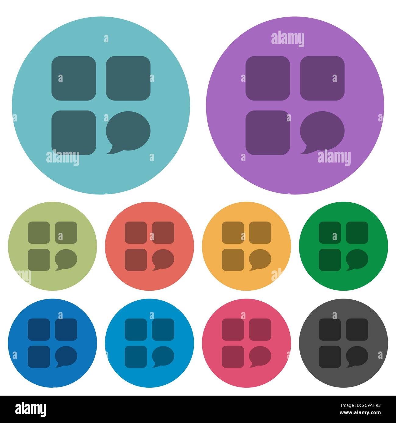 Message component darker flat icons on color round background Stock Vector