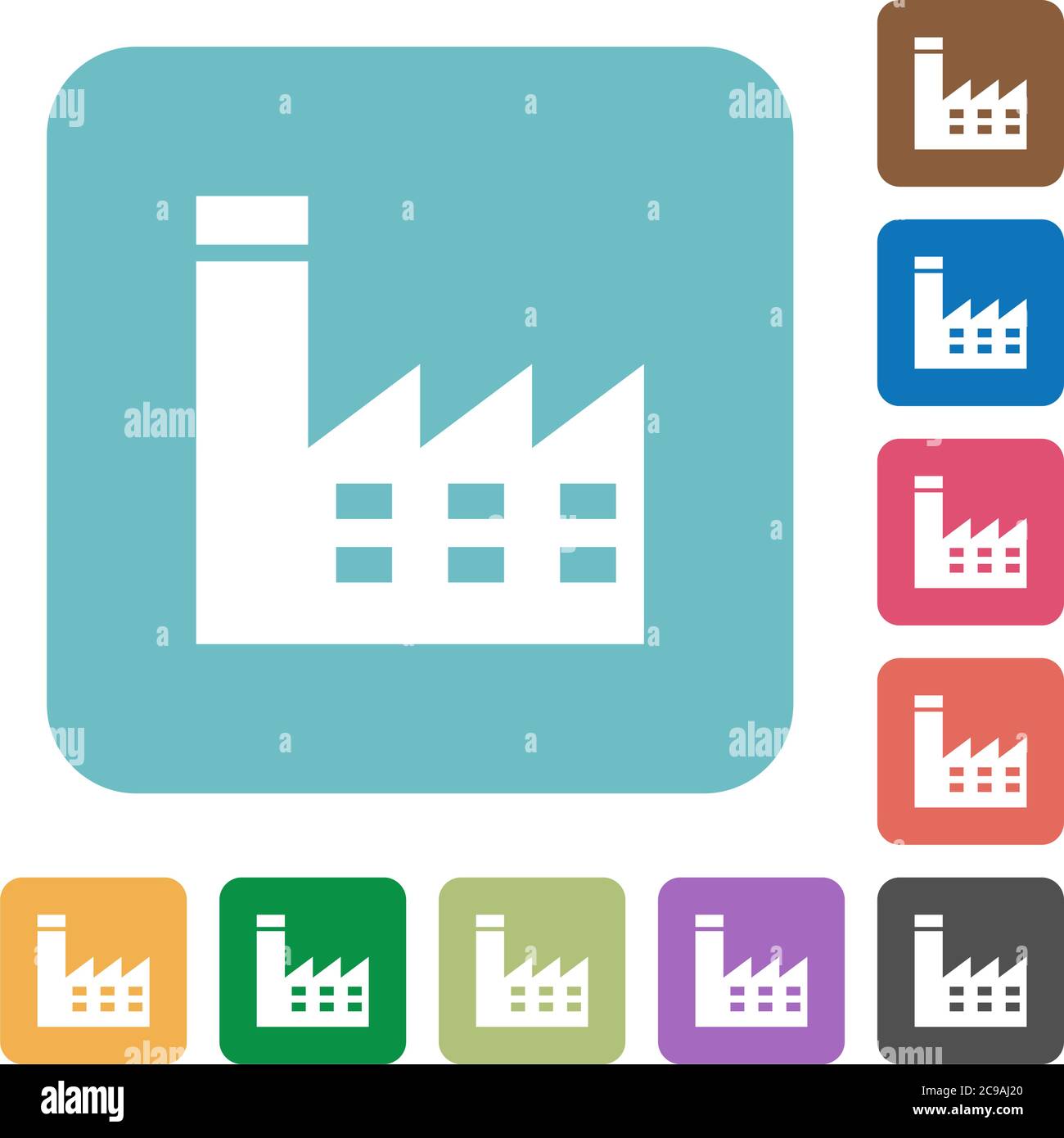 Factory building white flat icons on color rounded square backgrounds Stock Vector