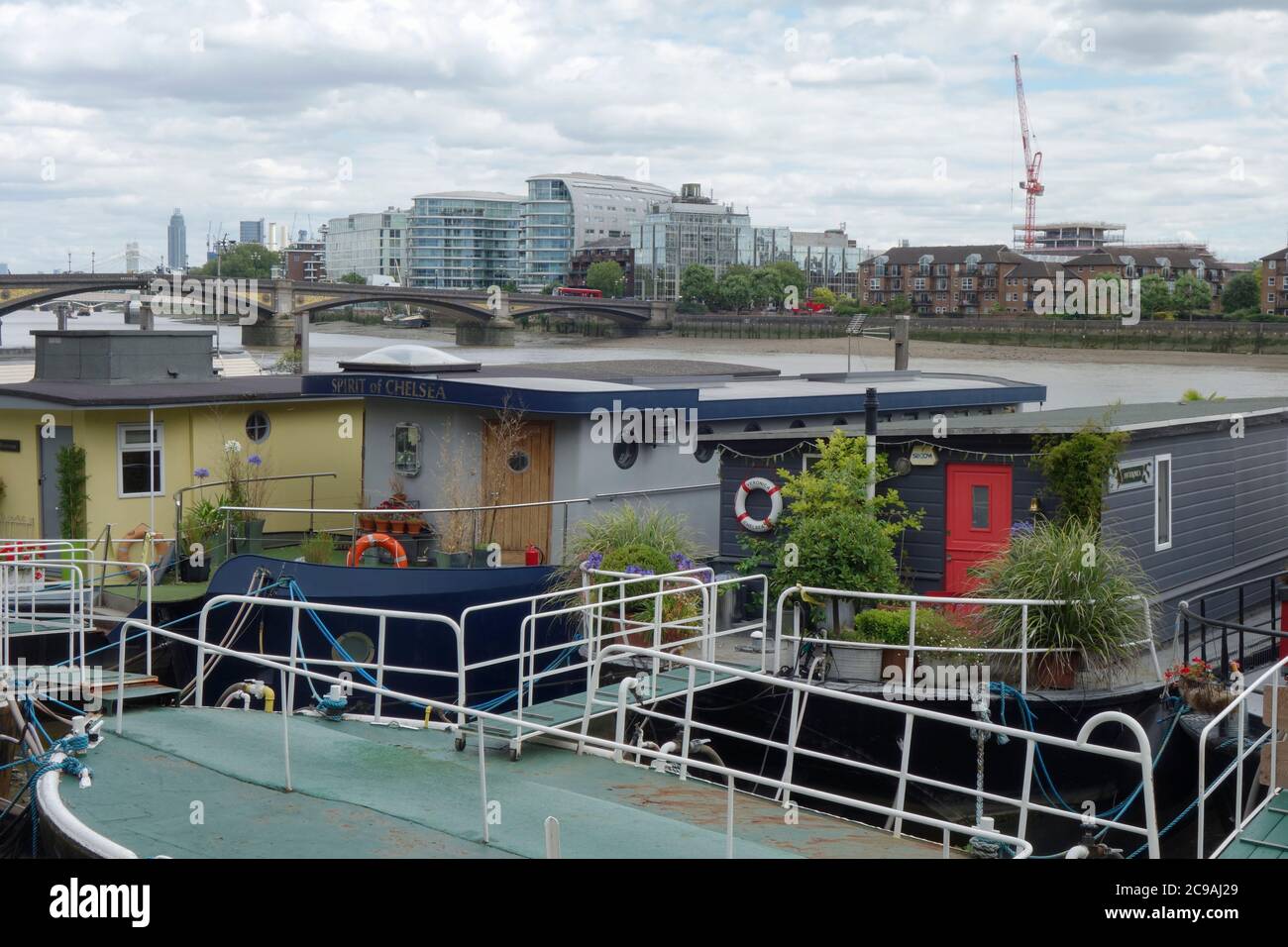 Close up view of houseboats at Chelsea Yacht and Boat Company Floating homes at Chelsea Reach