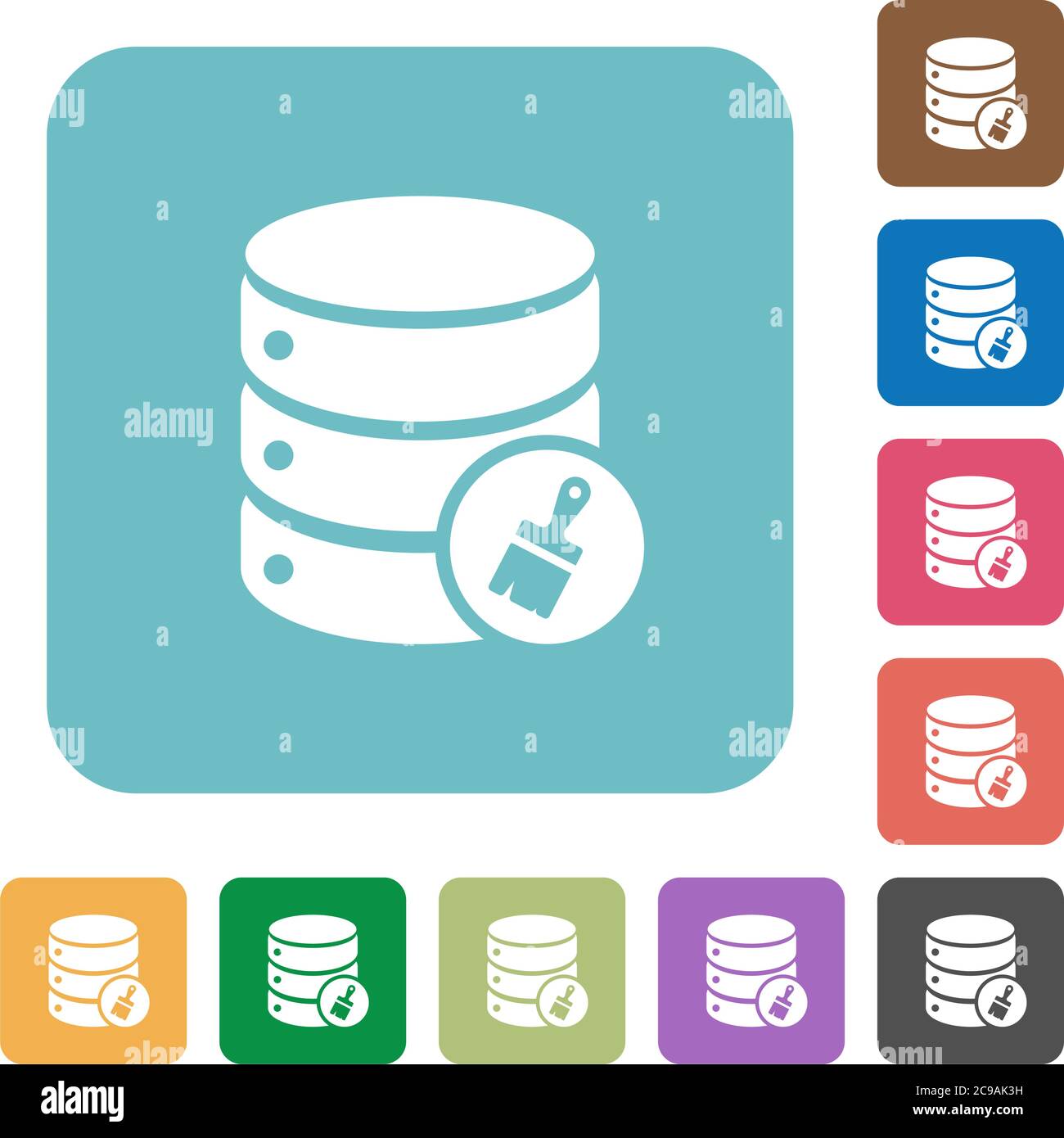 Database paste data white flat icons on color rounded square backgrounds Stock Vector