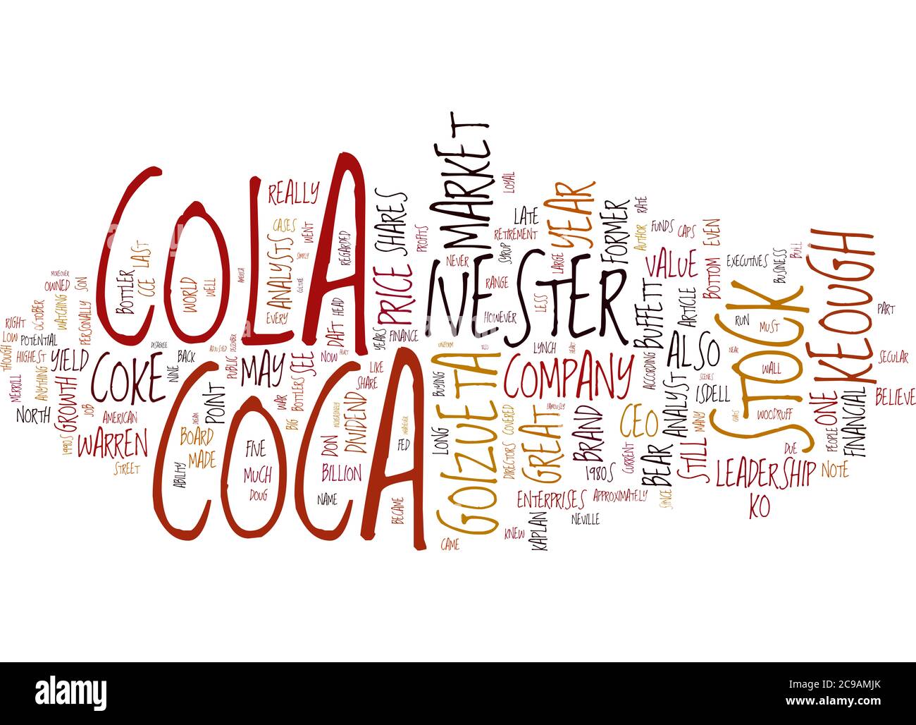Word Cloud Summary Of Coca Cola A Value Stock Article Stock Photo Alamy