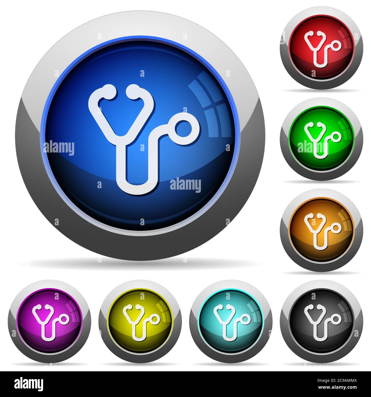 Stethoscope icons in round glossy buttons with steel frames Stock ...