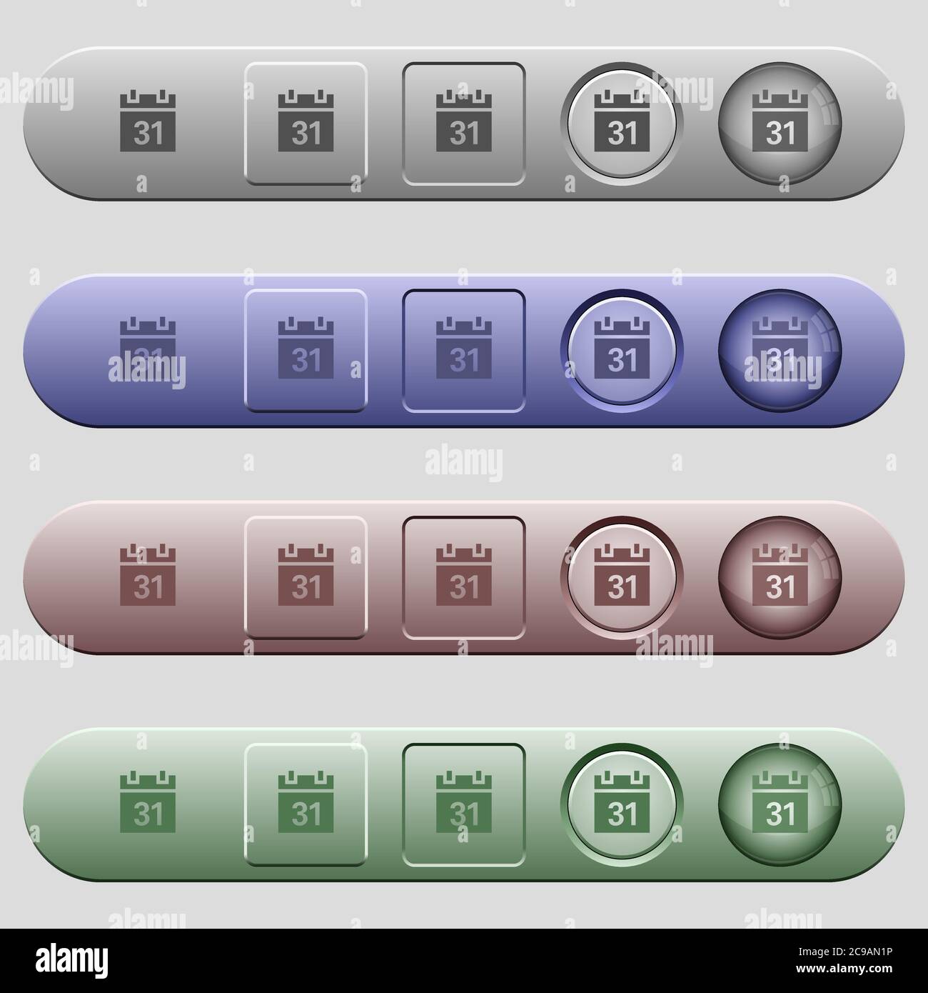 Calendar icons on rounded horizontal menu bars in different colors and ...