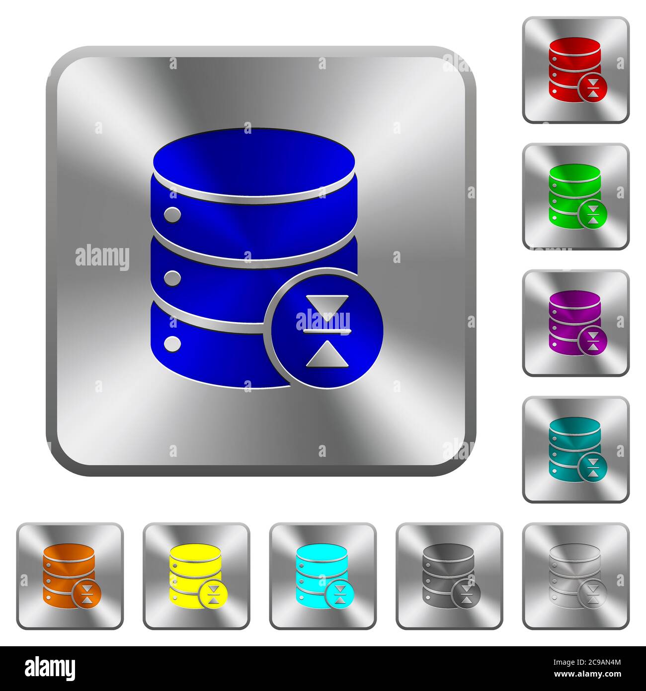 Select database table row engraved icons on rounded square glossy steel buttons Stock Vector
