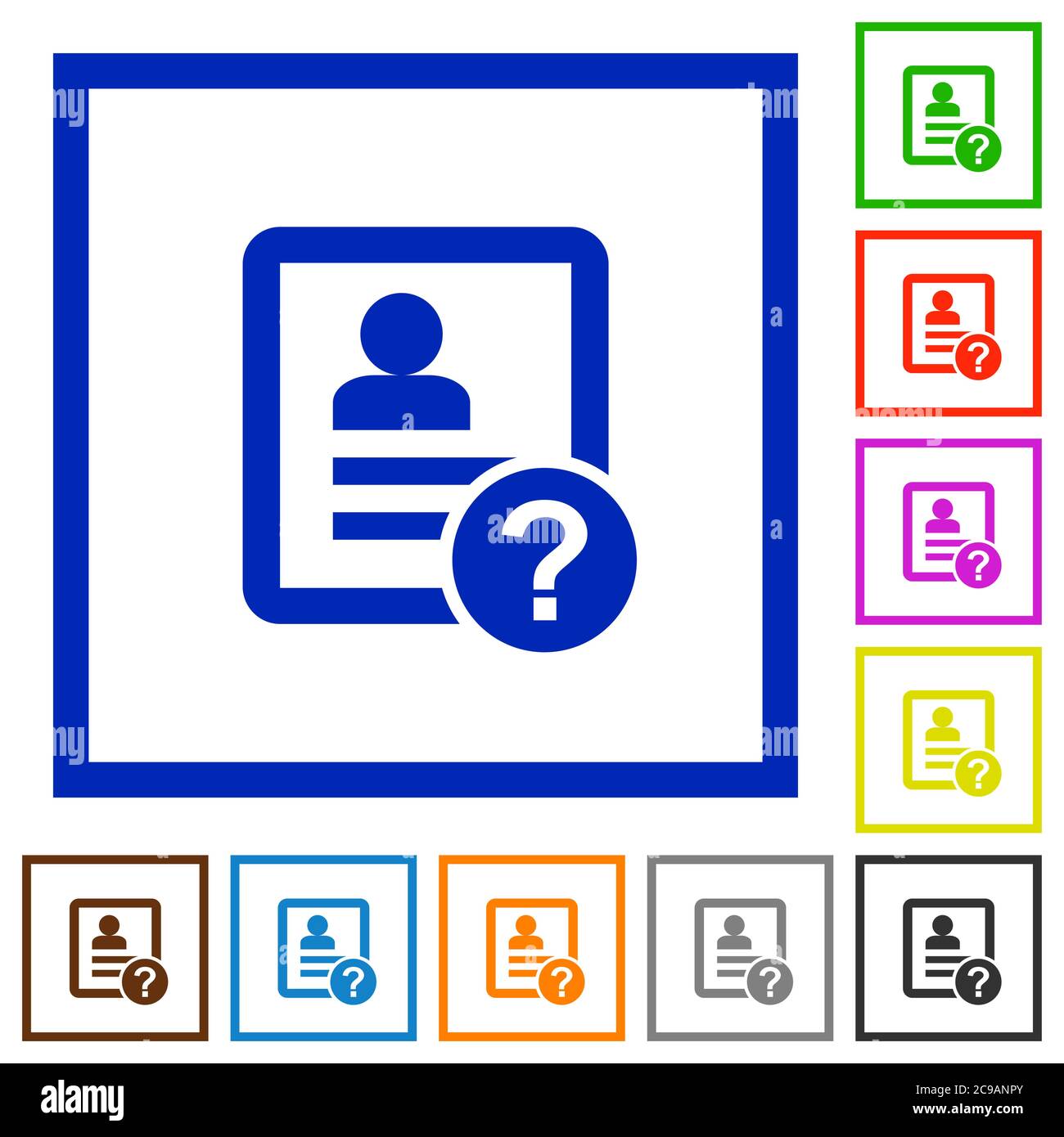 Unknown contact flat color icons in square frames on white background Stock Vector