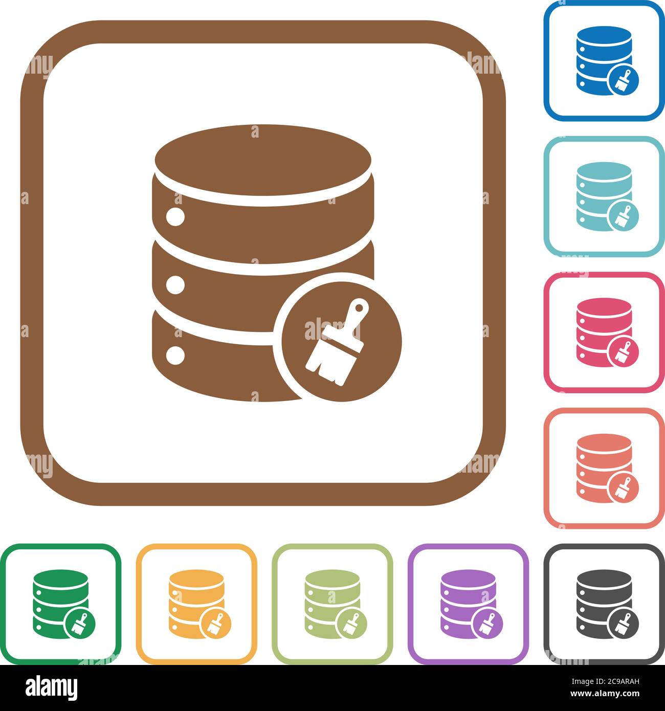 Database paste data simple icons in color rounded square frames on white background Stock Vector