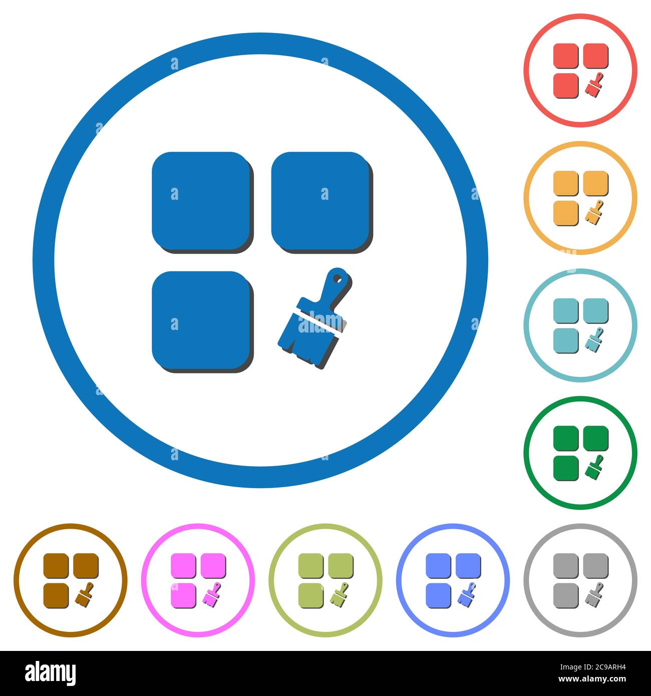 Component paste flat color vector icons with shadows in round outlines on white background Stock Vector