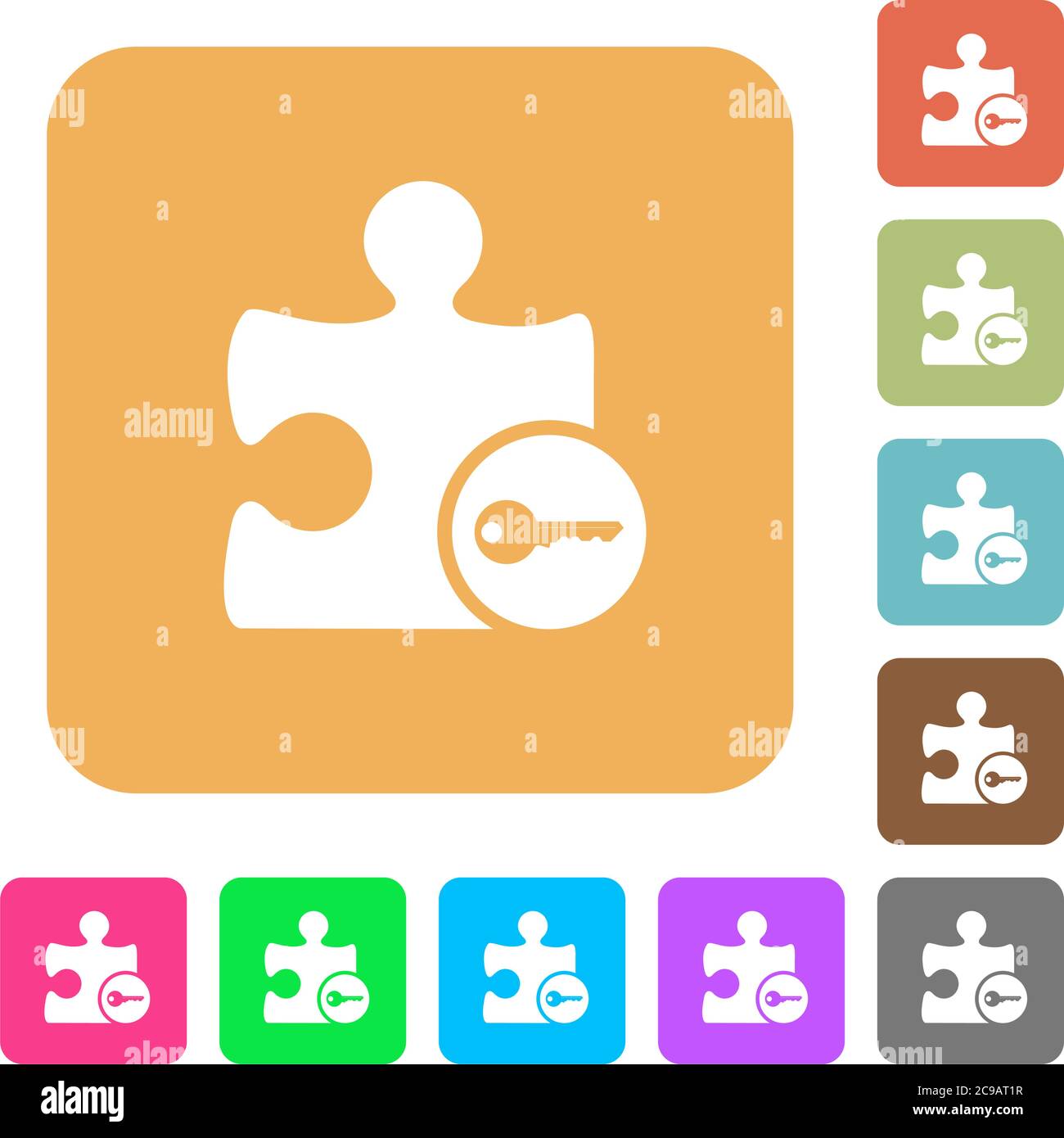 Secure plugin flat icons on rounded square vivid color backgrounds. Stock Vector