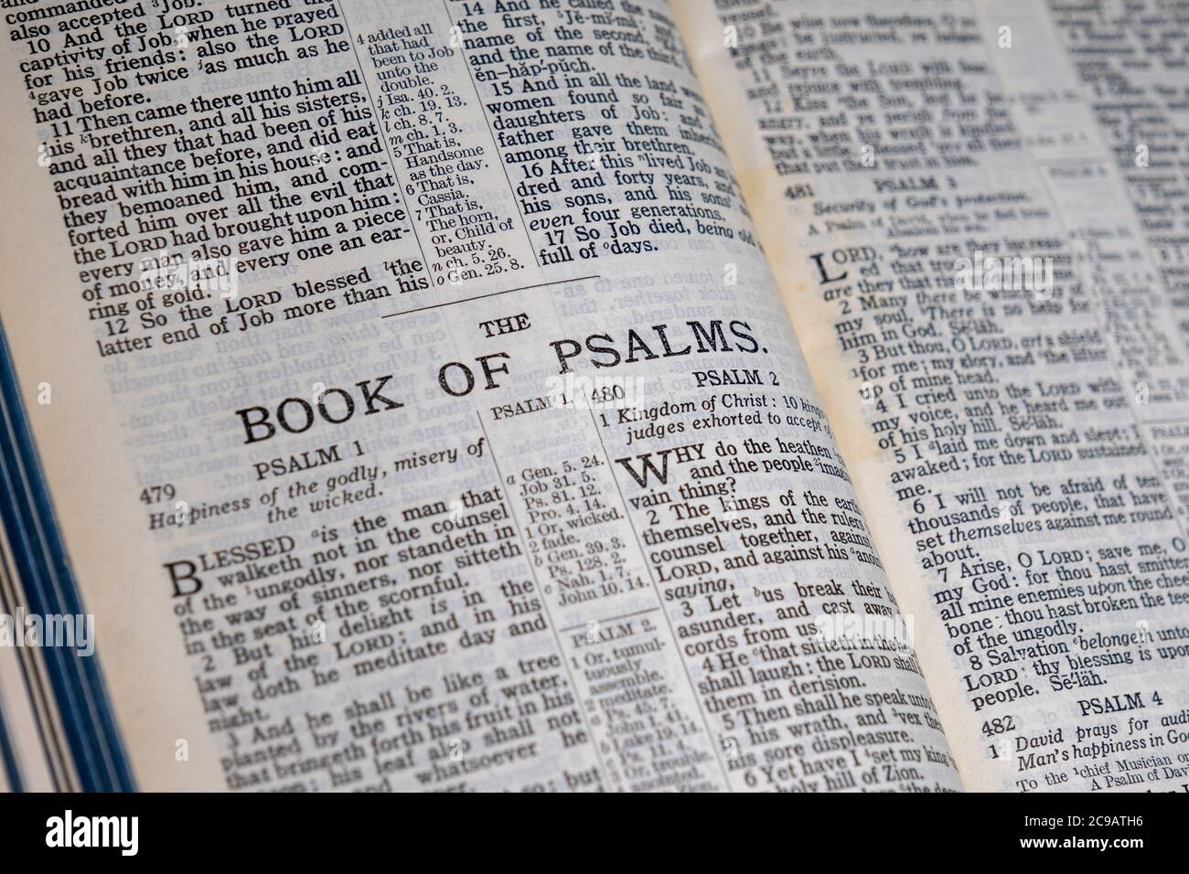 Bible open at the first page of the Book of Psalms Stock Photo Alamy