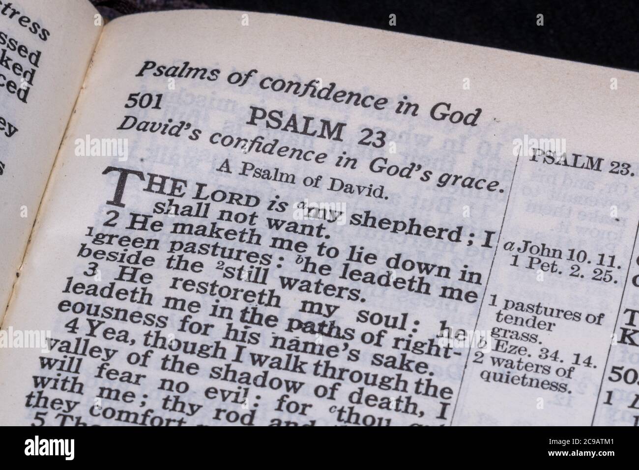 Bible open at Psalm 23; The Lord is my Shepherd Stock Photo