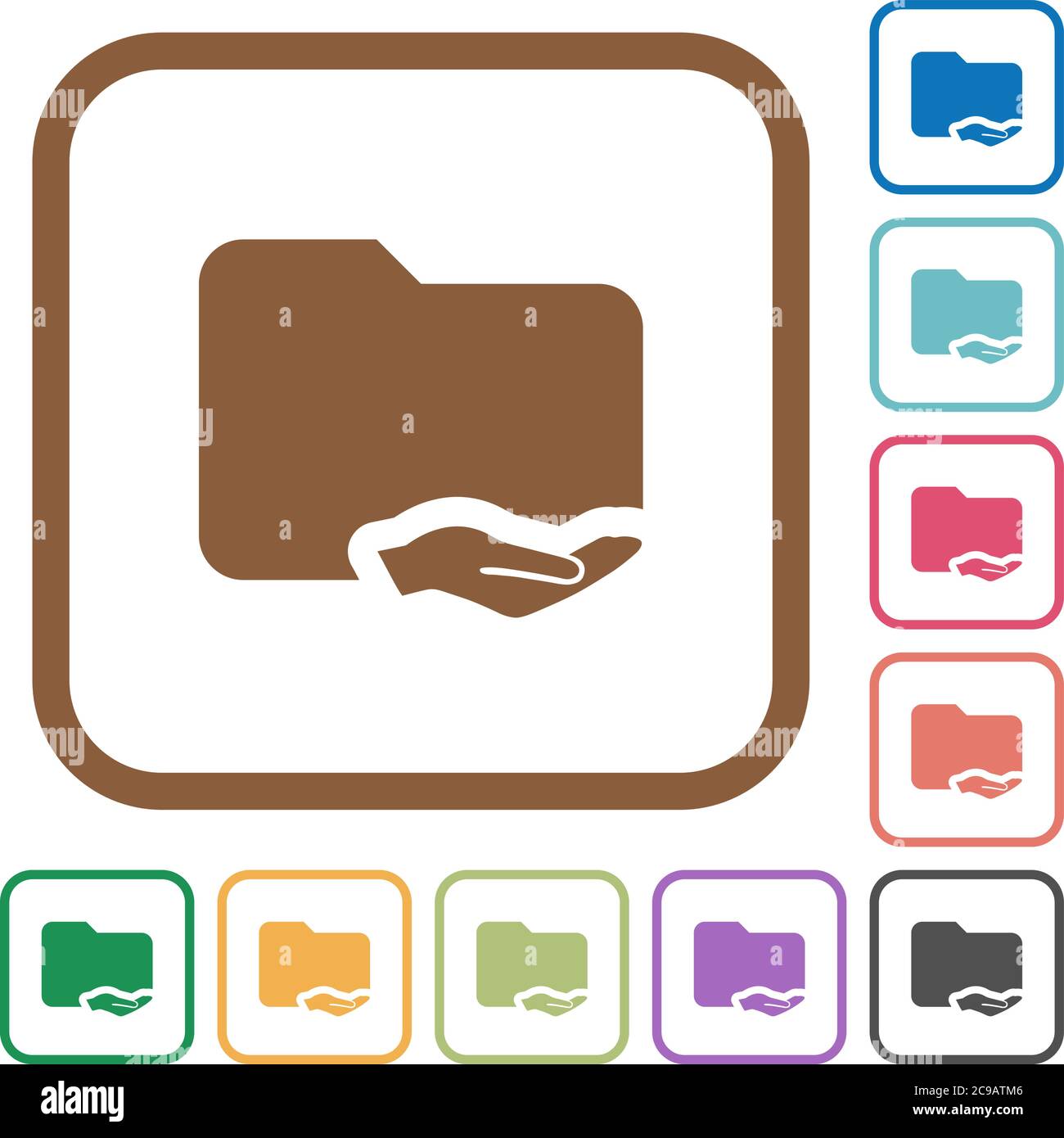 Shared folder simple icons in color rounded square frames on white background Stock Vector