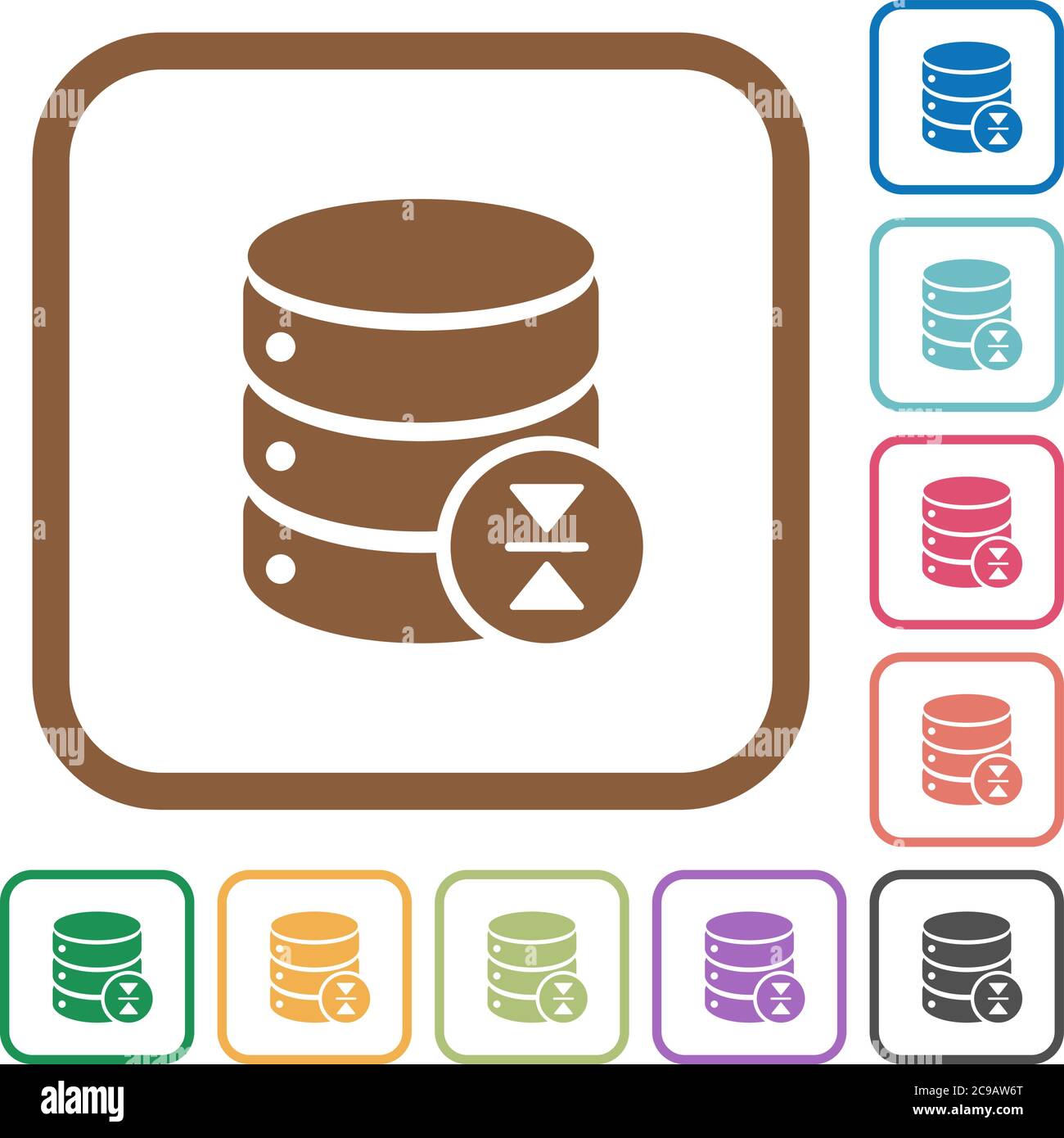 Select database table row simple icons in color rounded square frames on white background Stock Vector