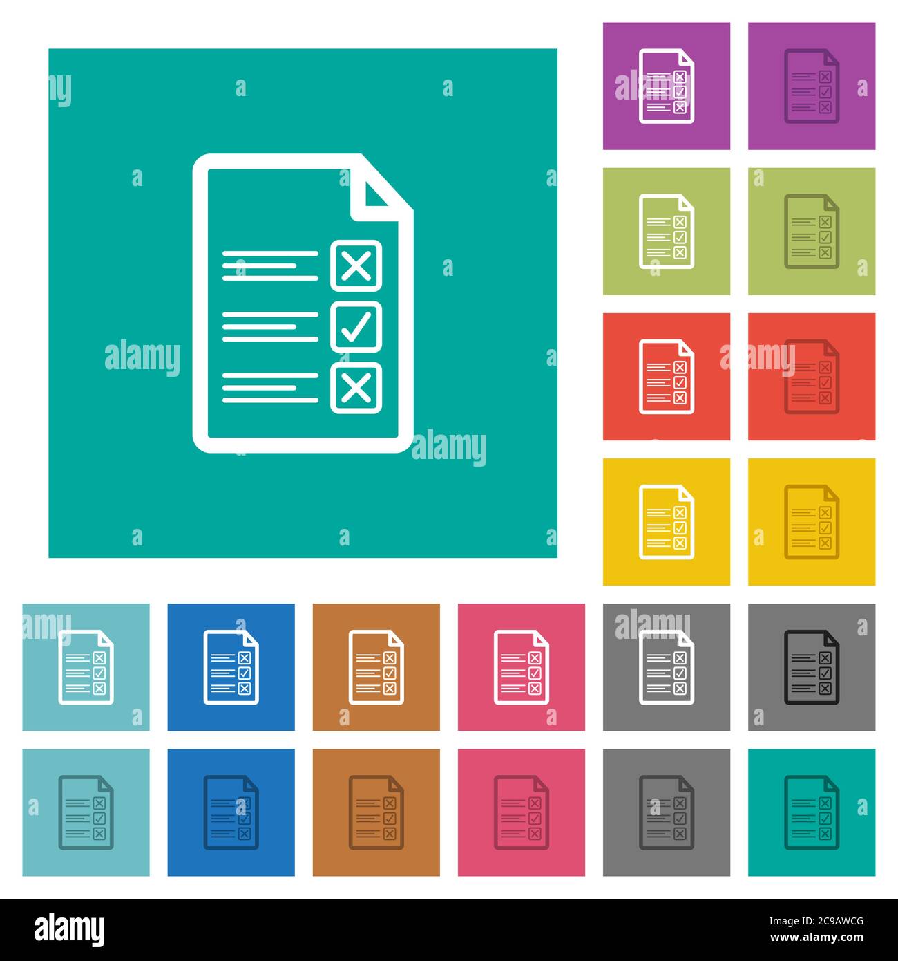 Questionnaire document multi colored flat icons on plain square ...
