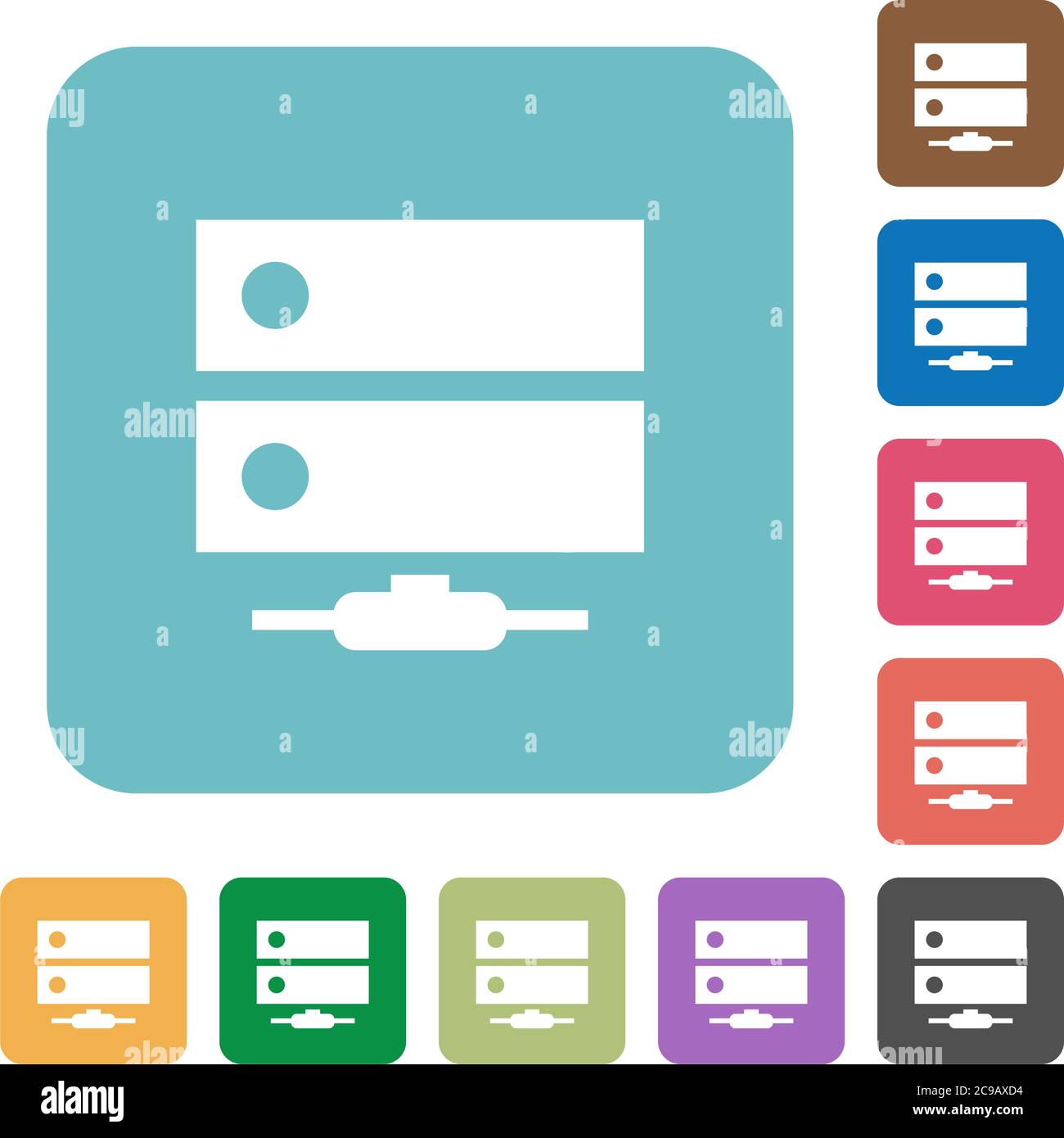 Network drive white flat icons on color rounded square backgrounds Stock Vector