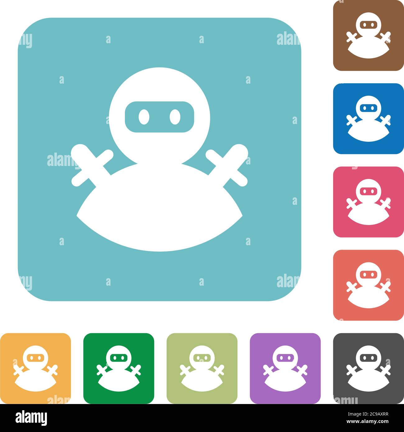 Ninja avatar white flat icons on color rounded square backgrounds Stock Vector