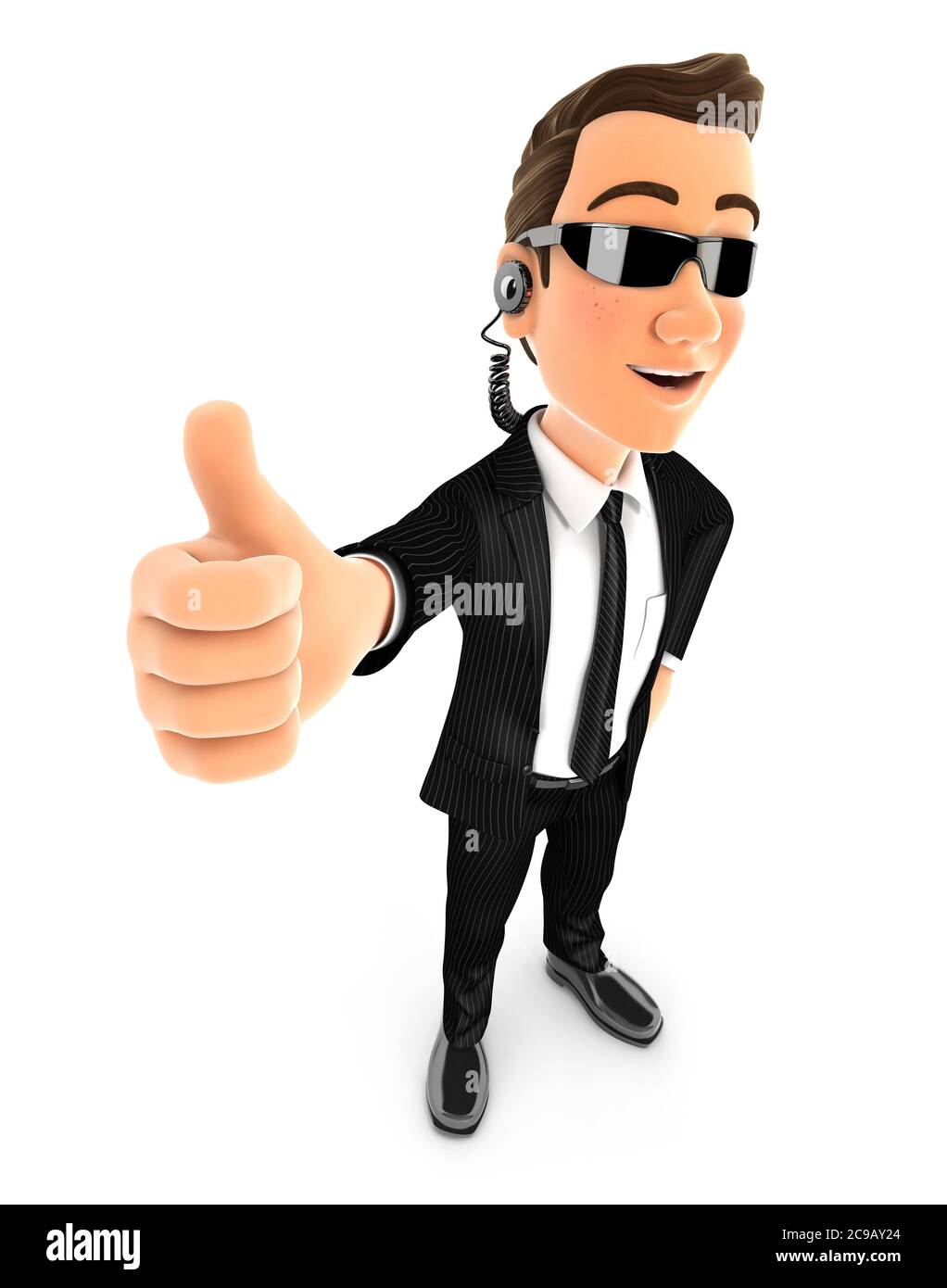 3d security agent standing with thumb up, illustration with isolated white background Stock Photo