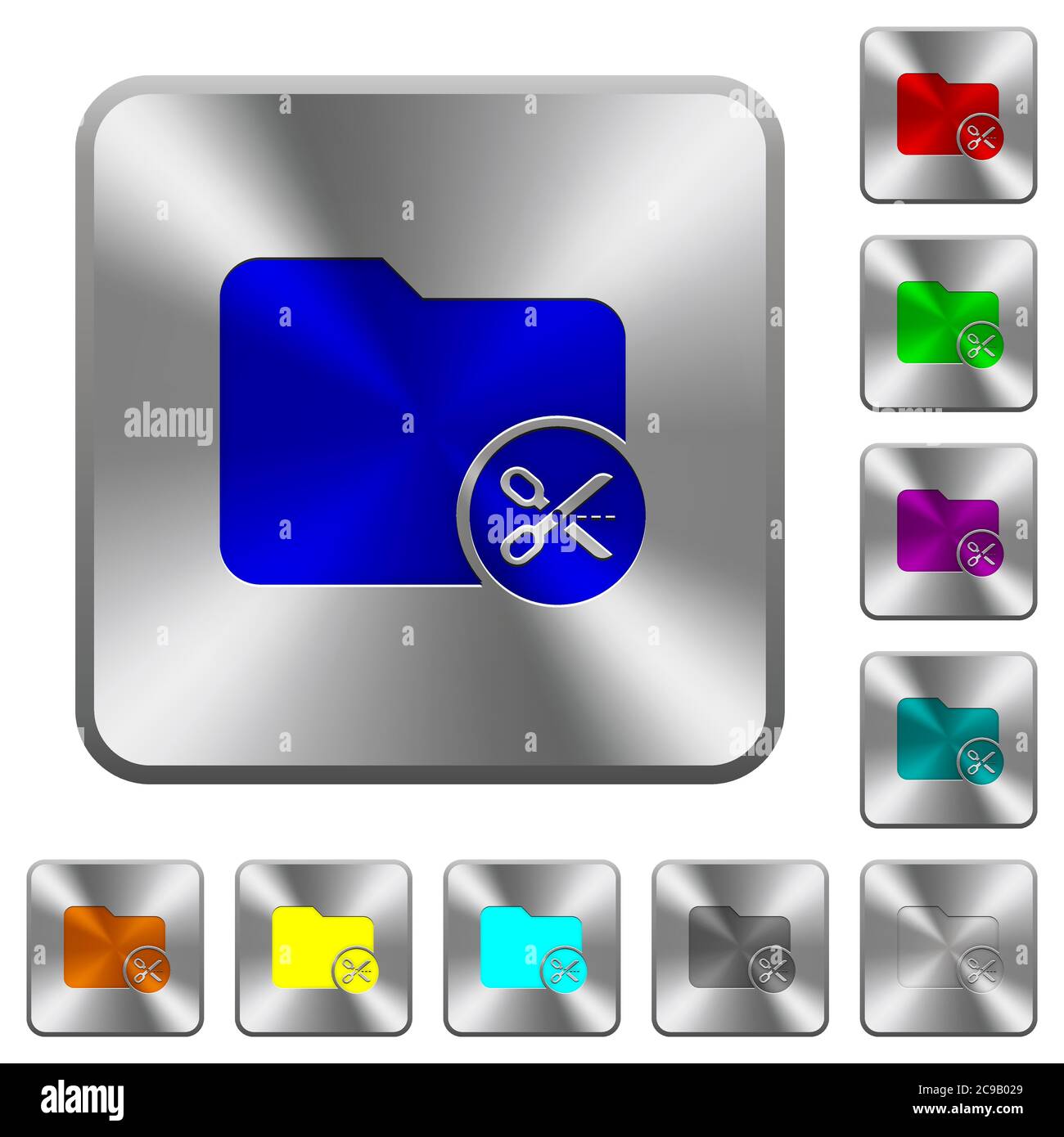 Cut directory engraved icons on rounded square glossy steel buttons ...