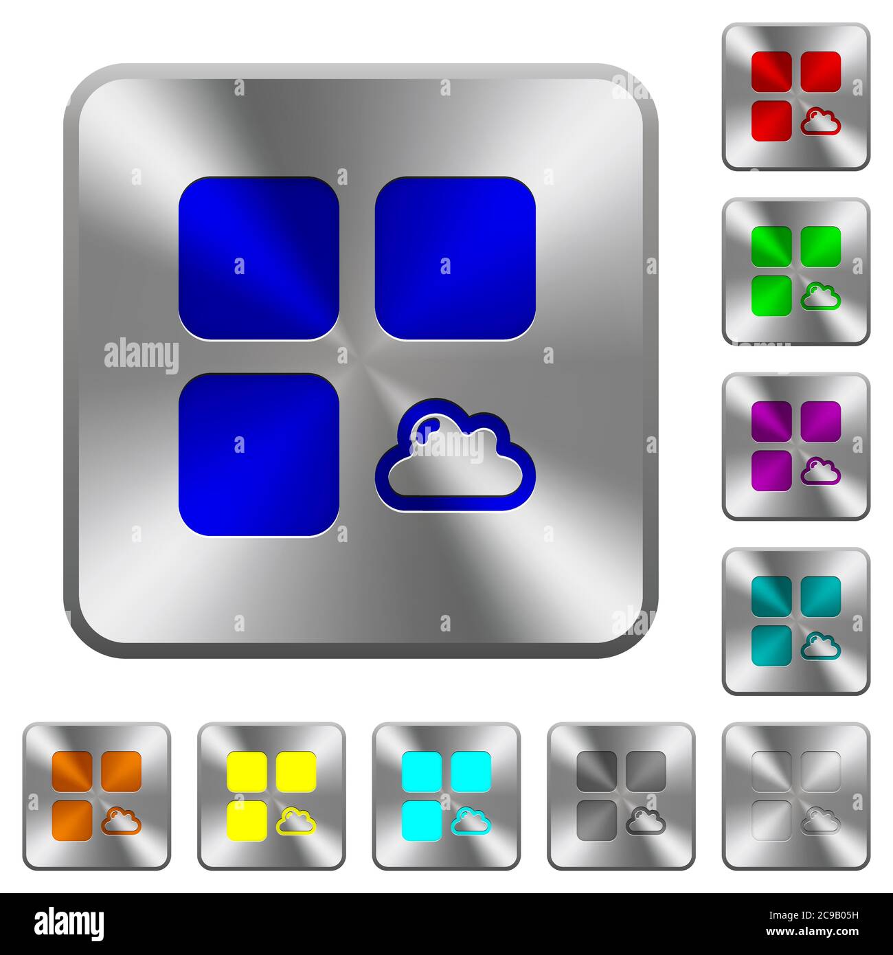 Cloud component engraved icons on rounded square glossy steel buttons Stock Vector