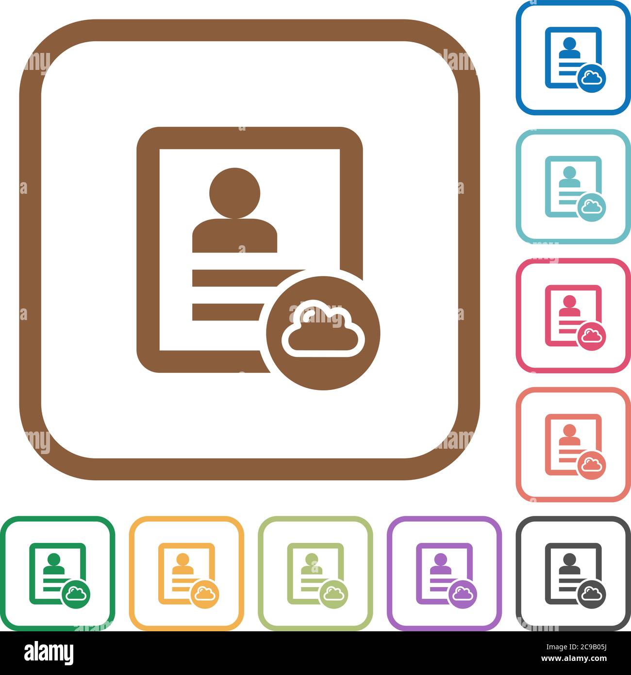Cloud contact simple icons in color rounded square frames on white background Stock Vector