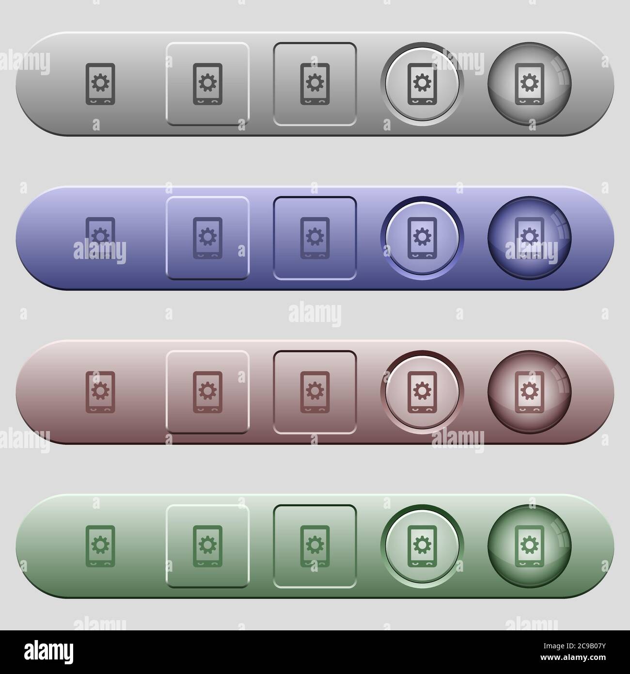 Mobile settings icons on rounded horizontal menu bars in different colors and button styles Stock Vector
