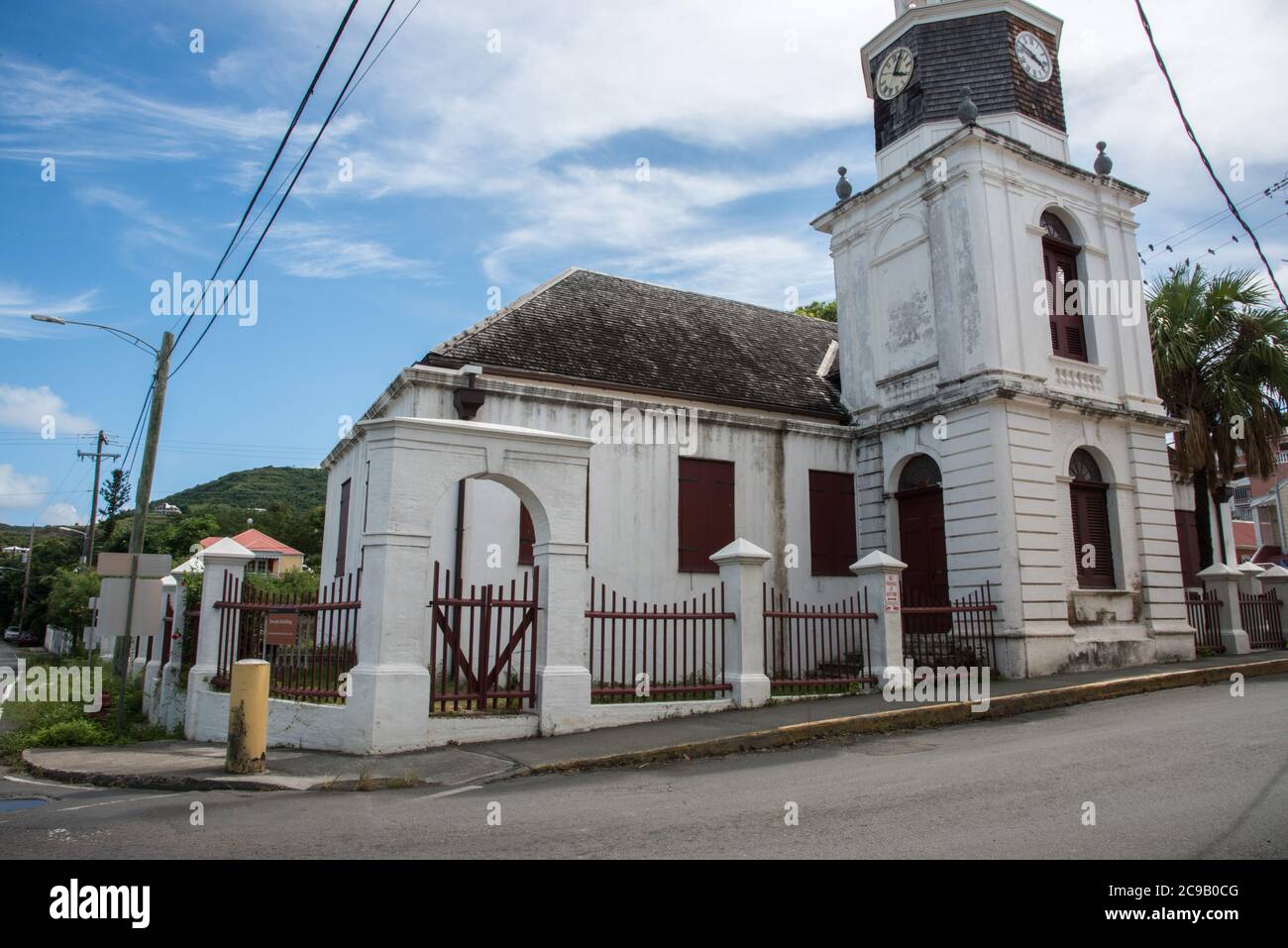 Christiansted, St. Croix, USVIOctober 22,2019 Old steeple building