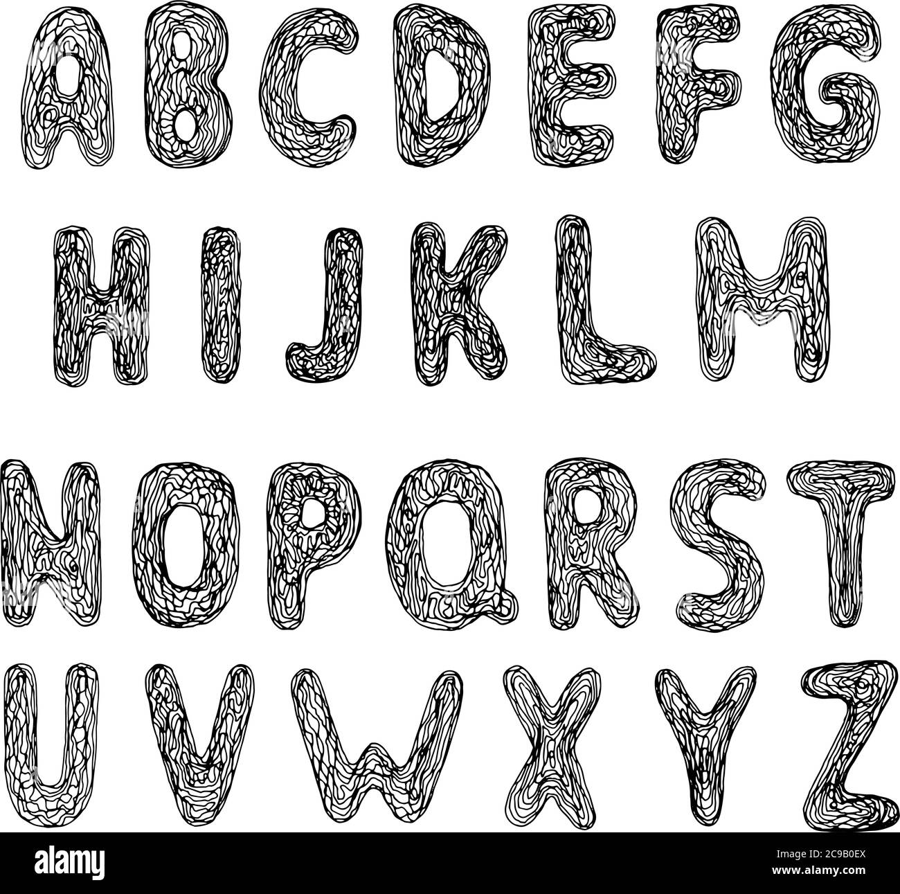 Hand drawn doodle alphabet. English letters design. Minimal style ...