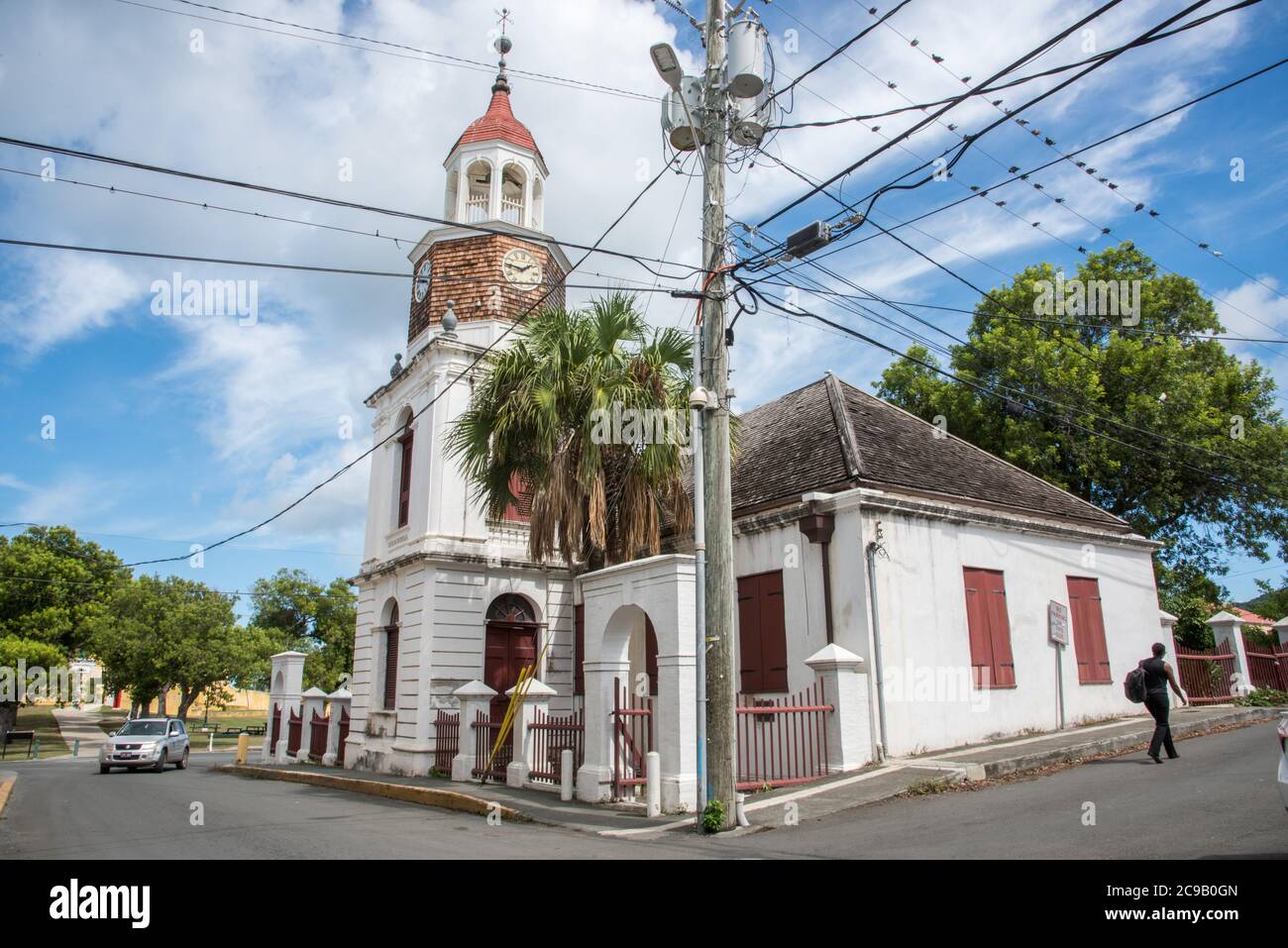 Christiansted, St. Croix, USVIOctober 22,2019 Old steeple building