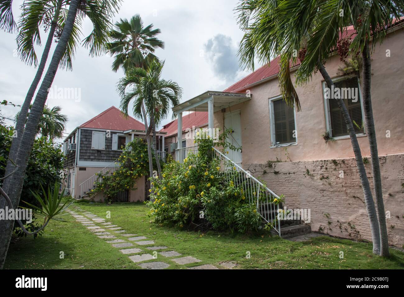 Christiansted, St. Croix, USVIOctober 22,2019 Old pink buildings with