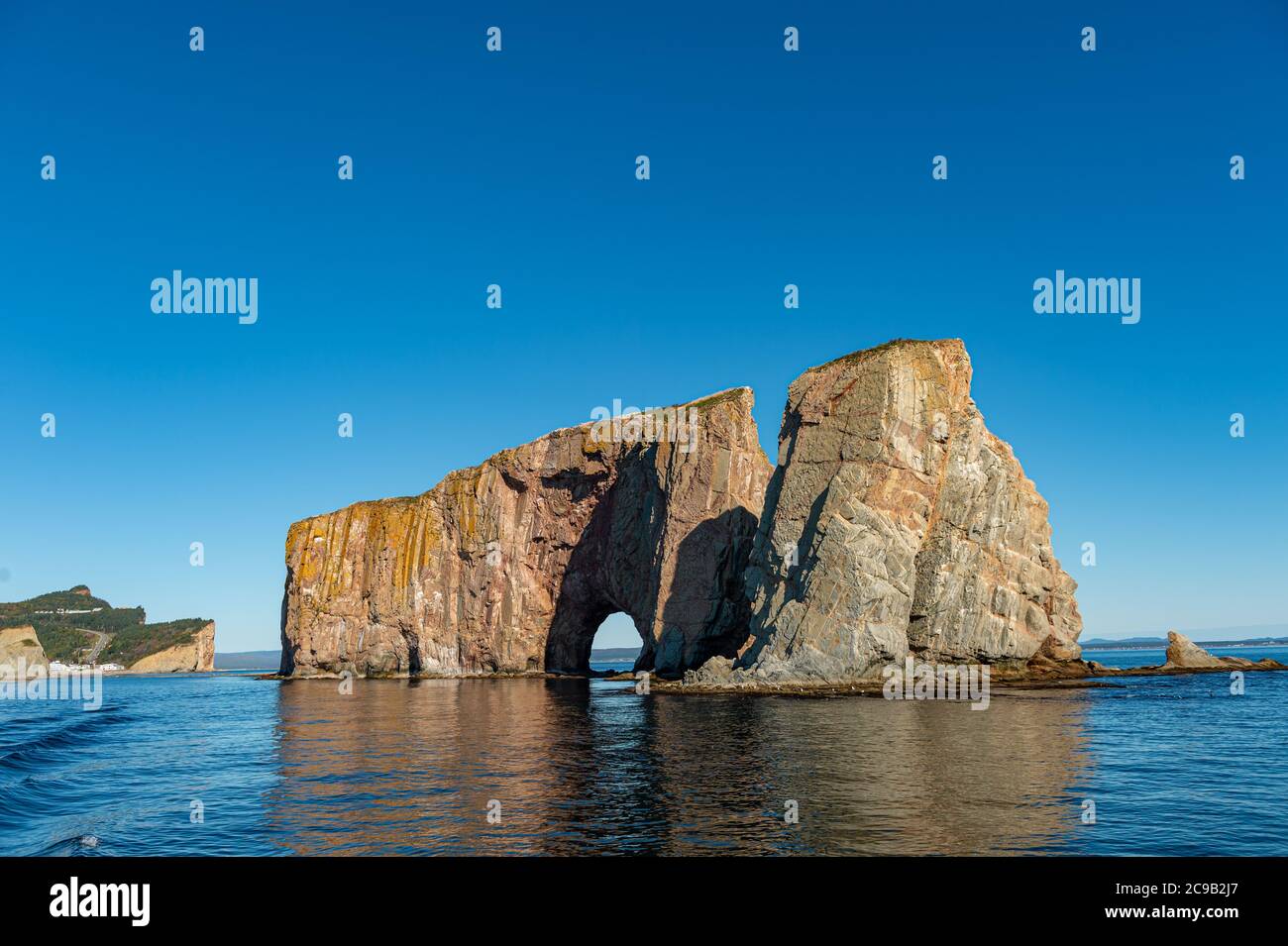 Rocher Perce rock in Gaspe Peninsula, Quebec, Gaspesie, Canada Stock Photo