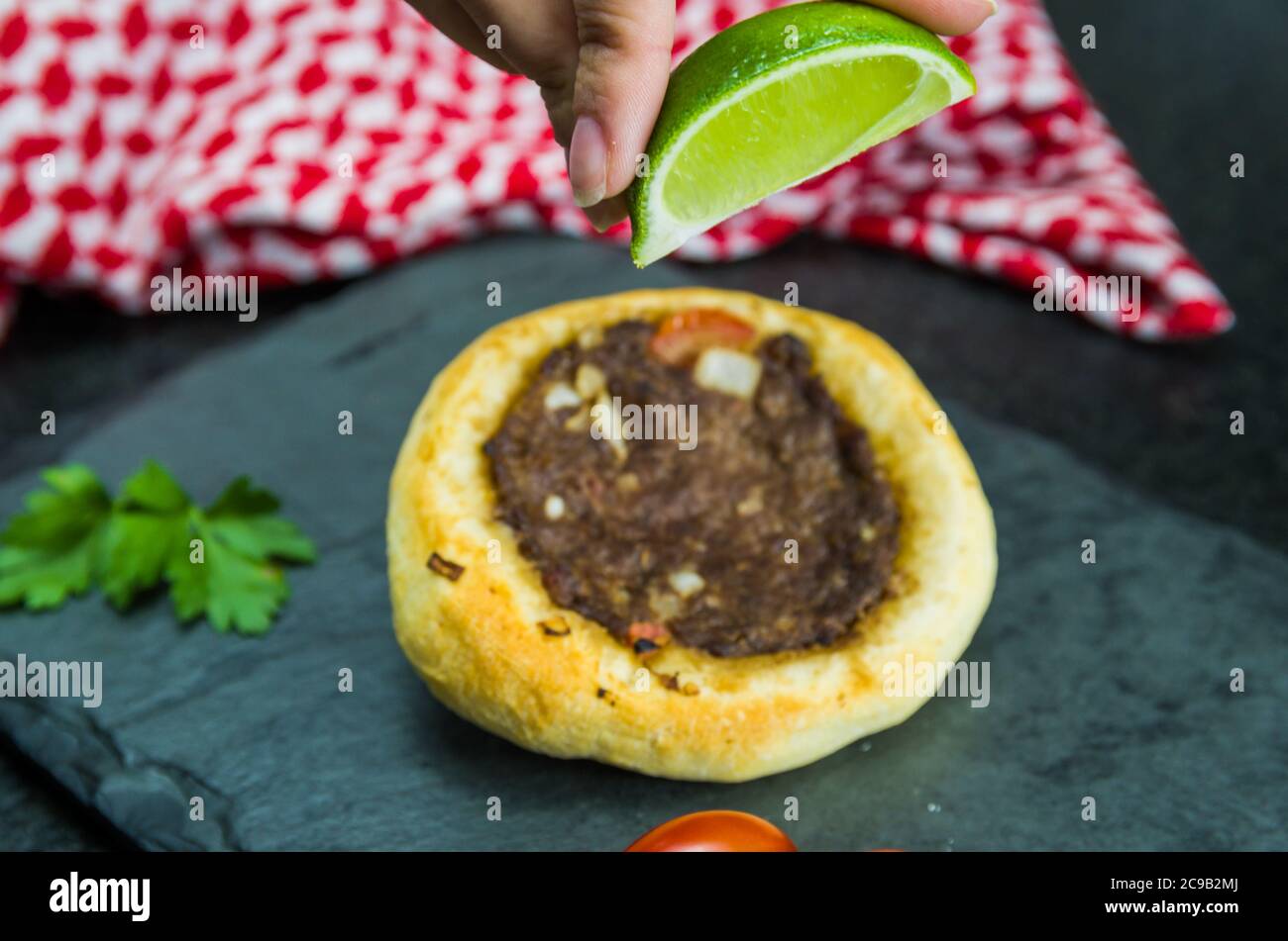 Delicious Lebanese (Arabic) food, squeezing lemon into legitimate